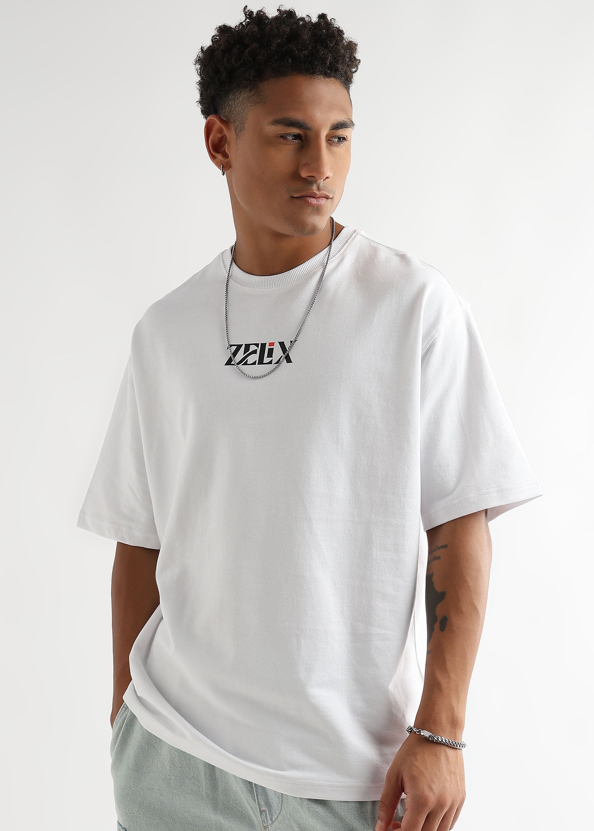 White oversized Bloom & Time cotton t-shirt front view