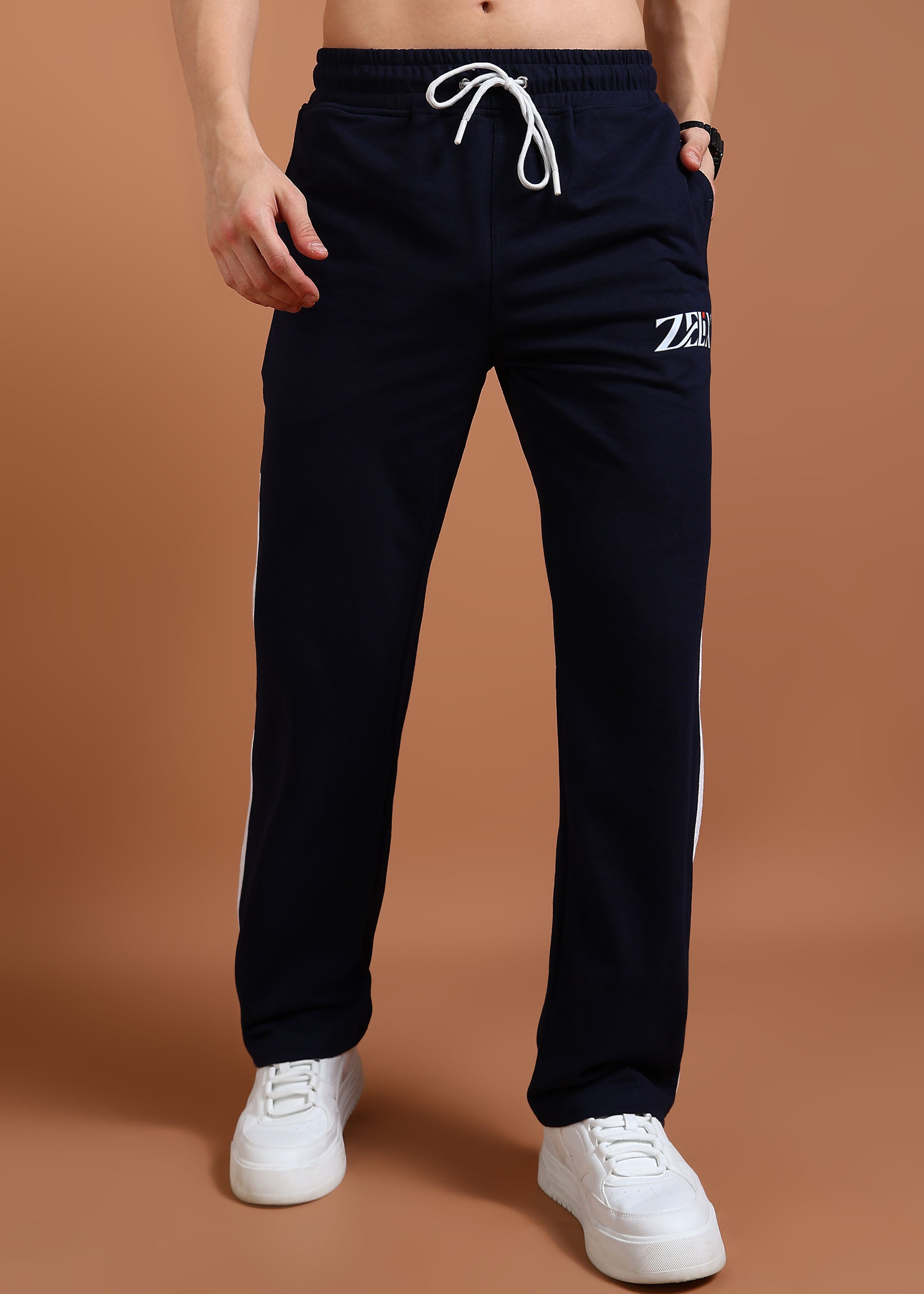 Contrast panel navy joggers with green design