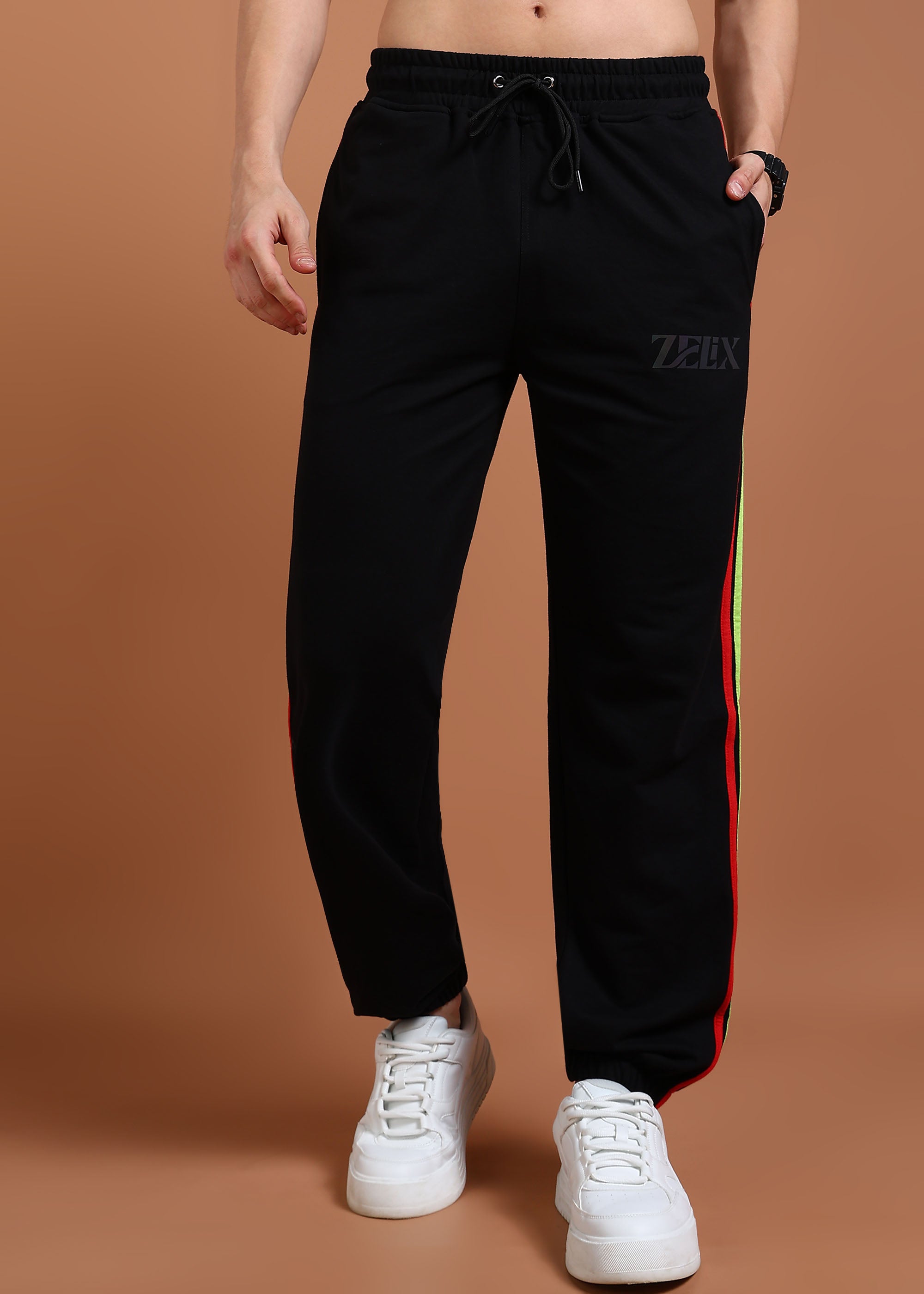 Black “Rainbow Edge” striped jogger pants