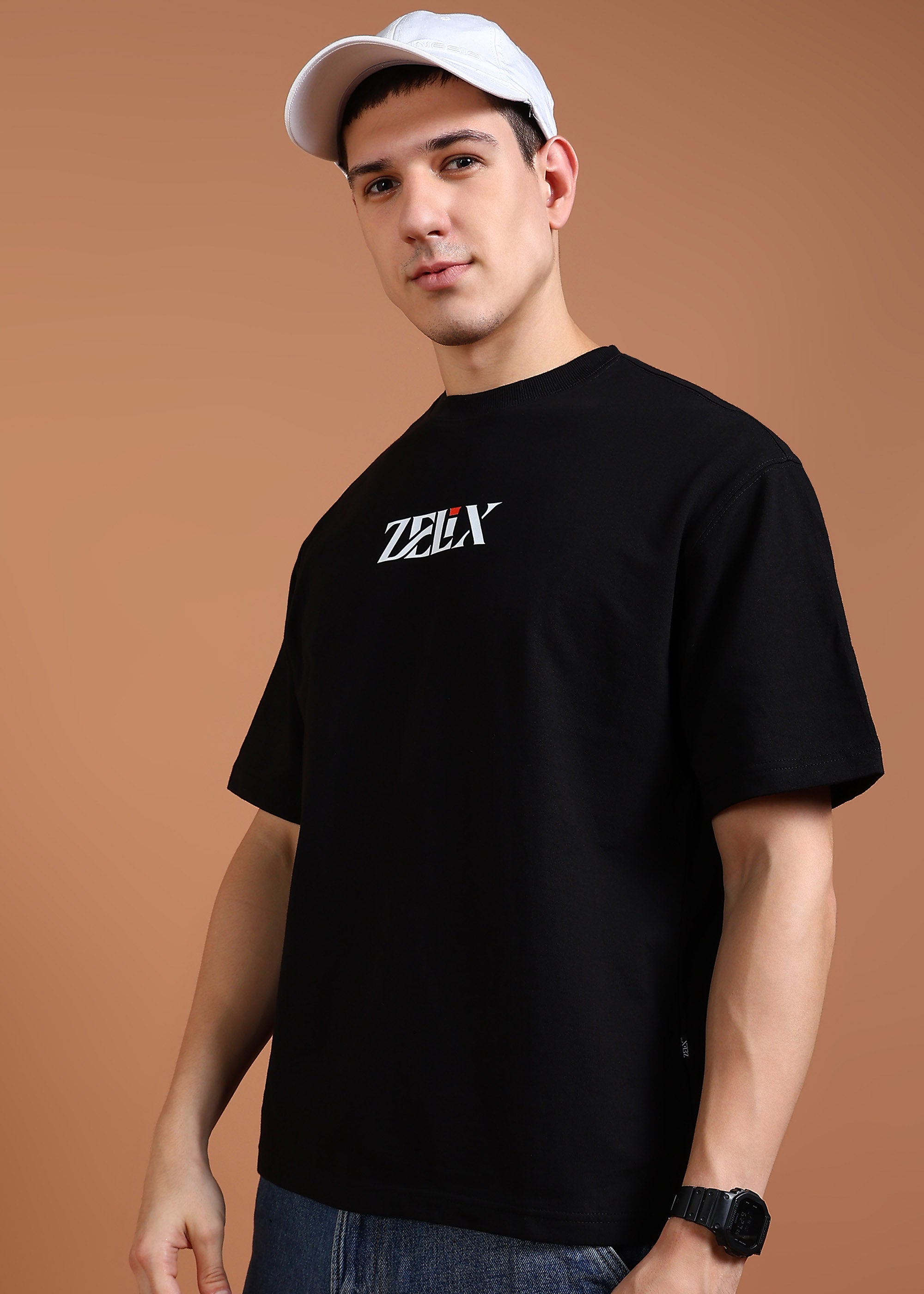 Cotton drop shoulder oversized black t-shirt