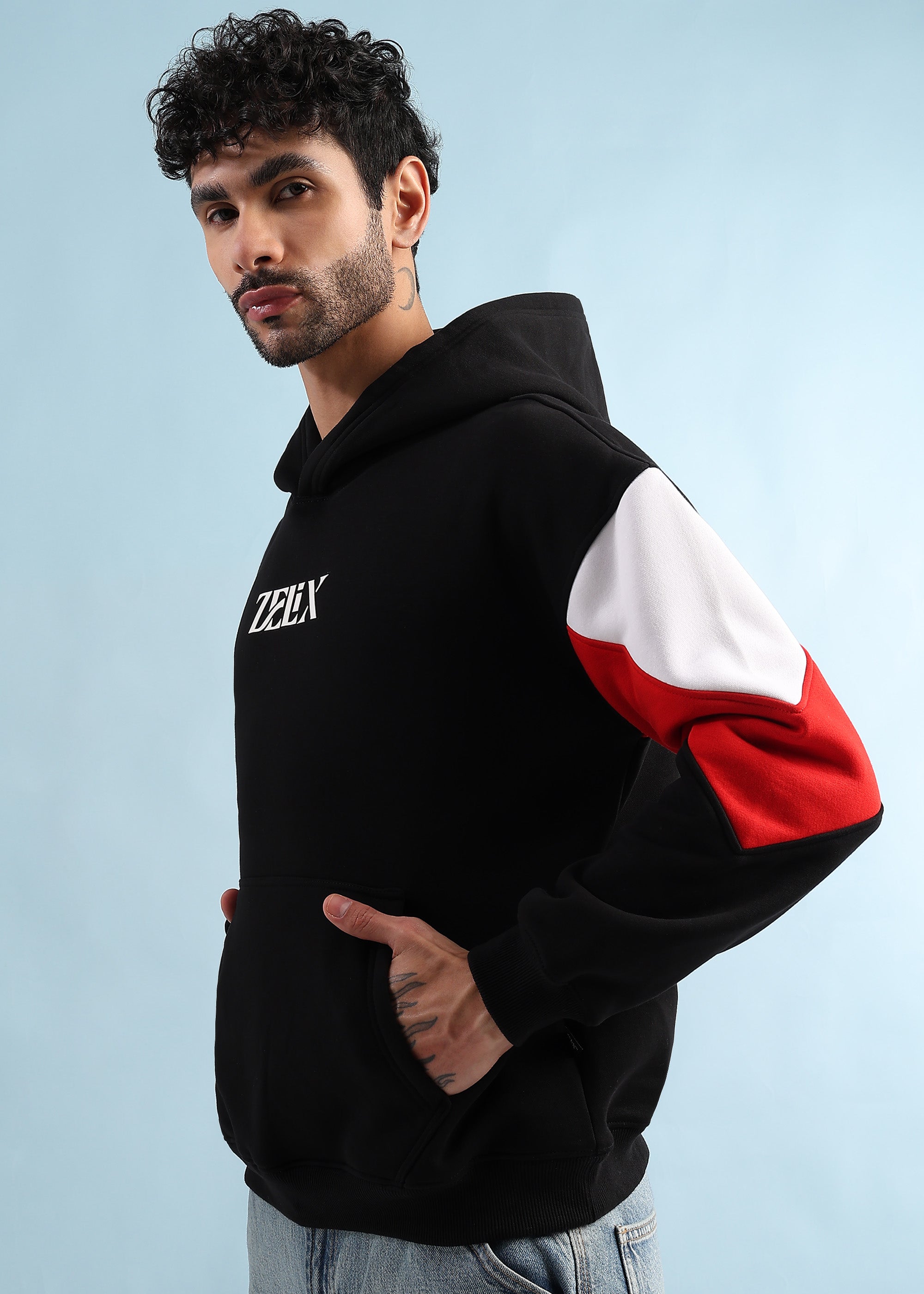 TRUE GRIT FLEECE HOODIE (BLACK RED)