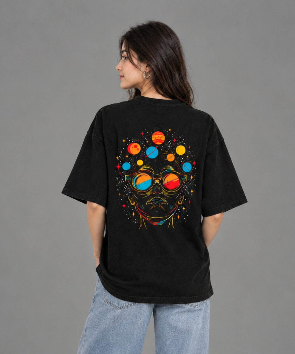 Women Astro Mind Over-Sized T-Shirt Black
