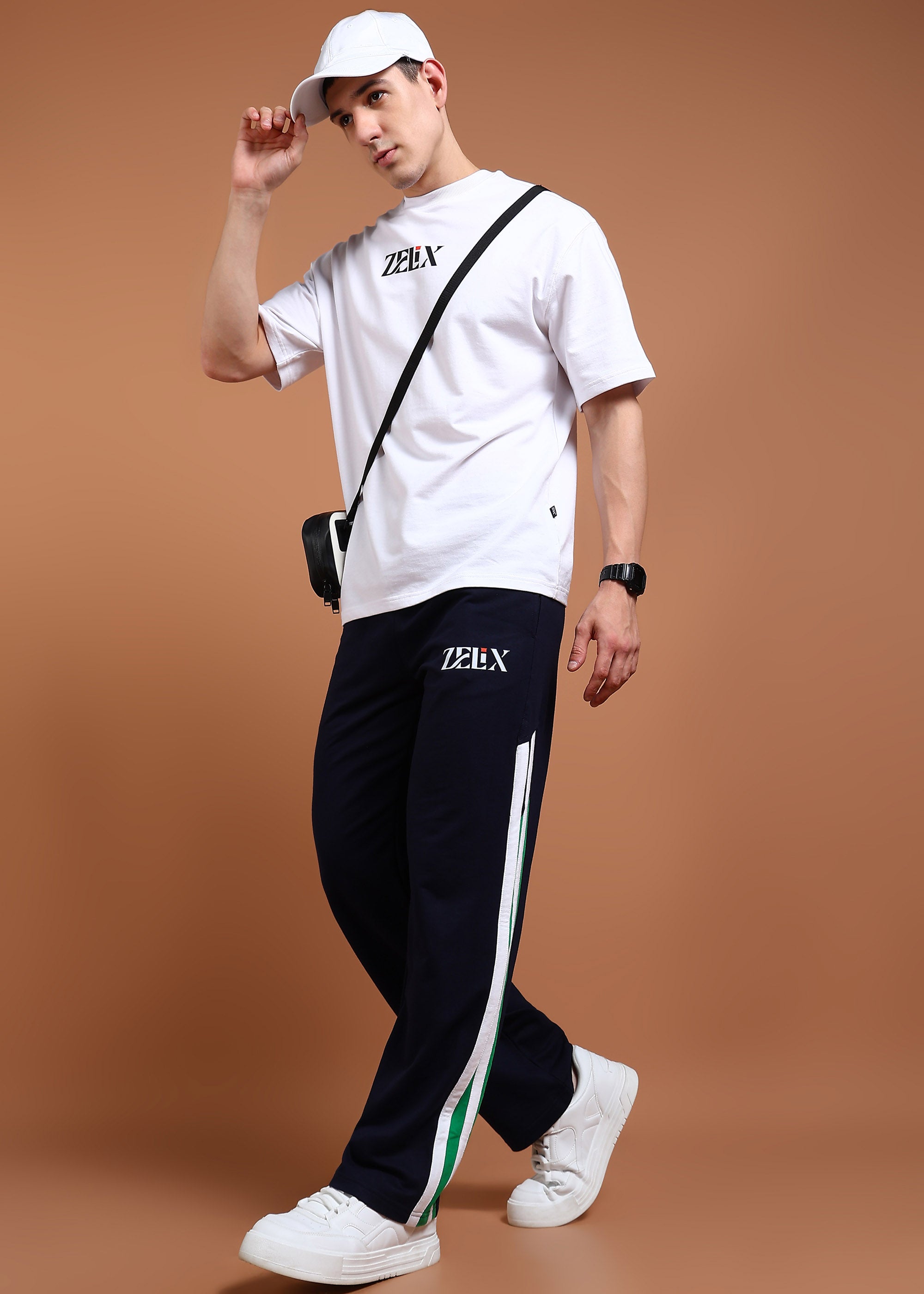 Cotton blend navy blue streetwear joggers