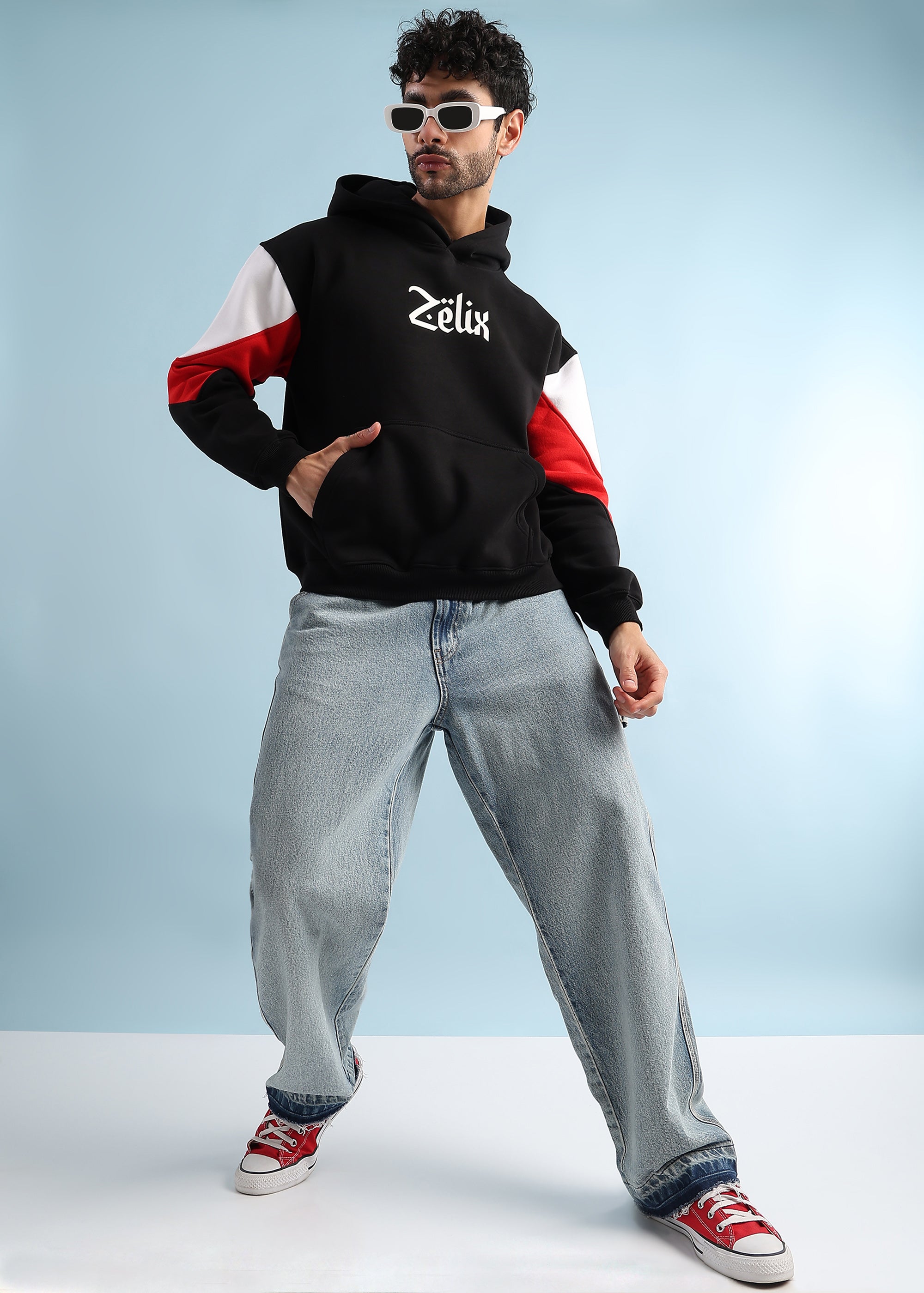 URBAN DIMENSION FLEECE HOODIE (BLACK RED)