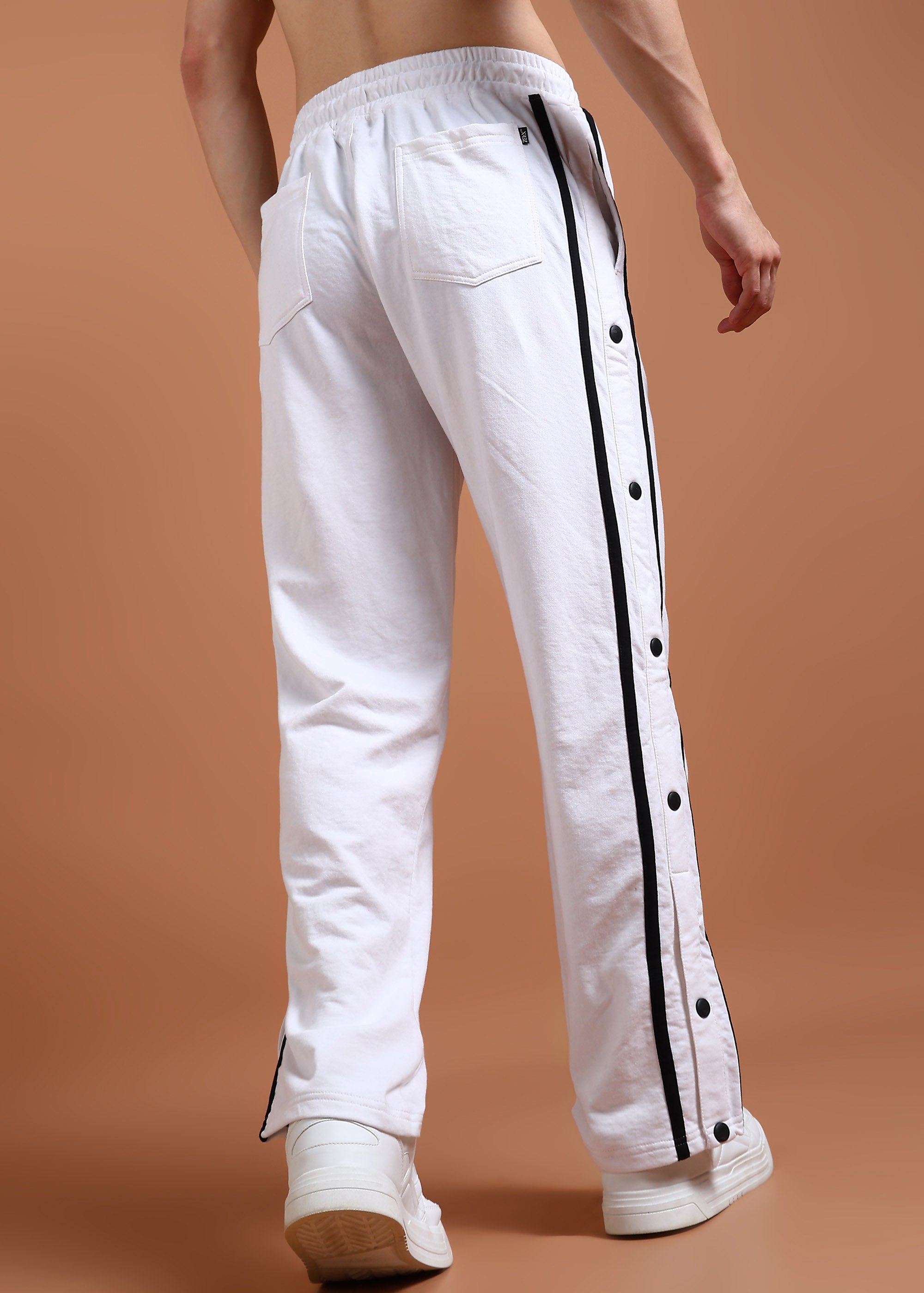 Cotton blend tapered jogger pants in white