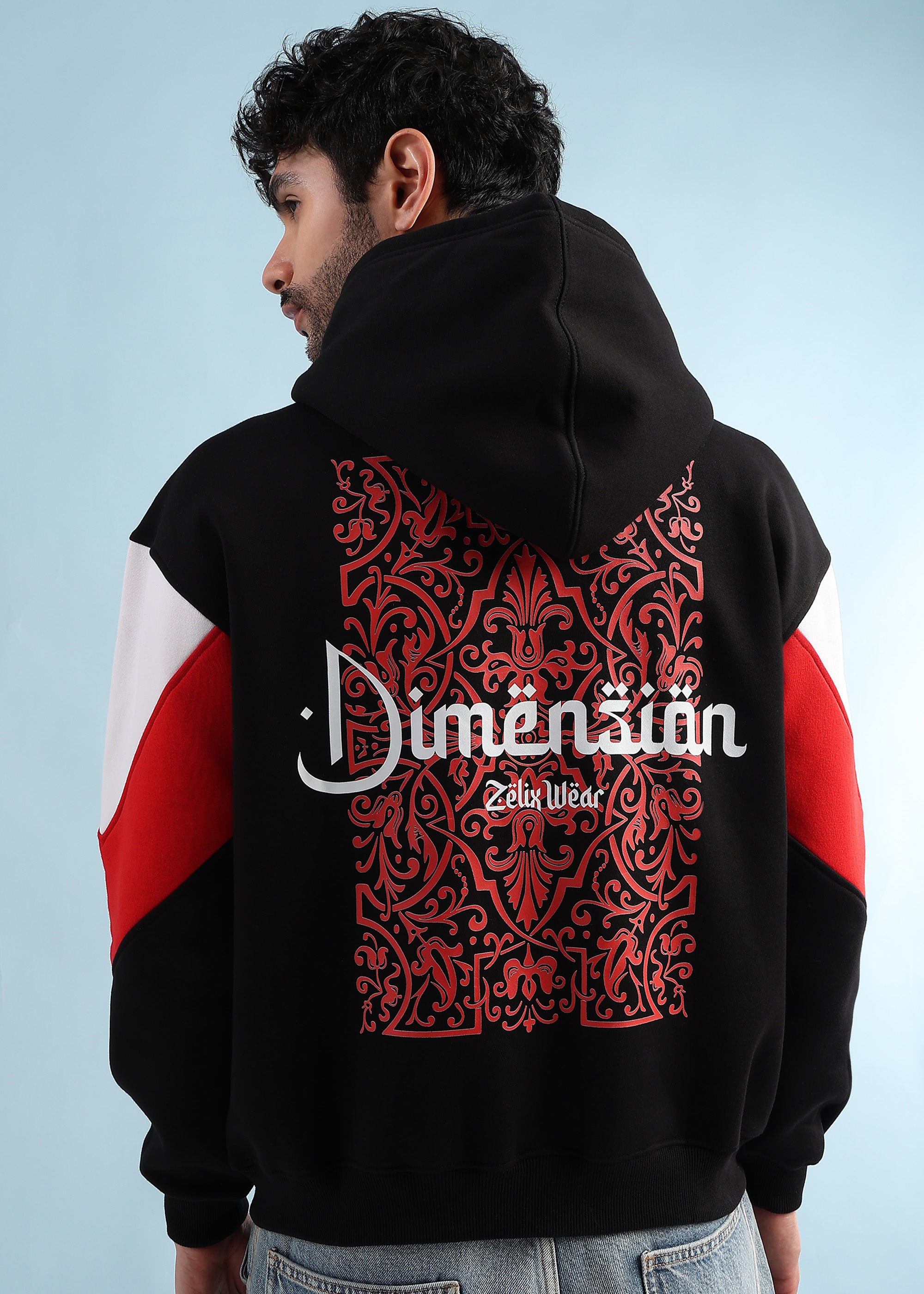 URBAN DIMENSION FLEECE HOODIE (BLACK RED)