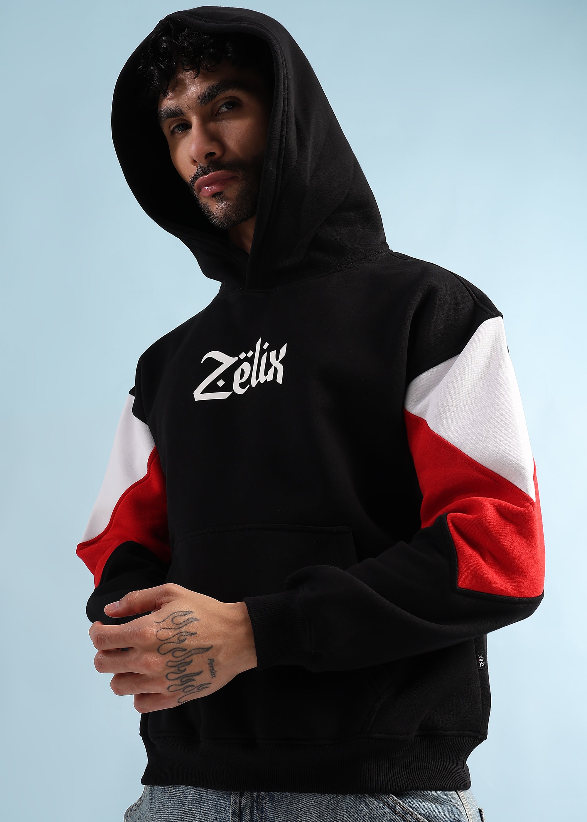 URBAN DIMENSION FLEECE HOODIE (BLACK RED)