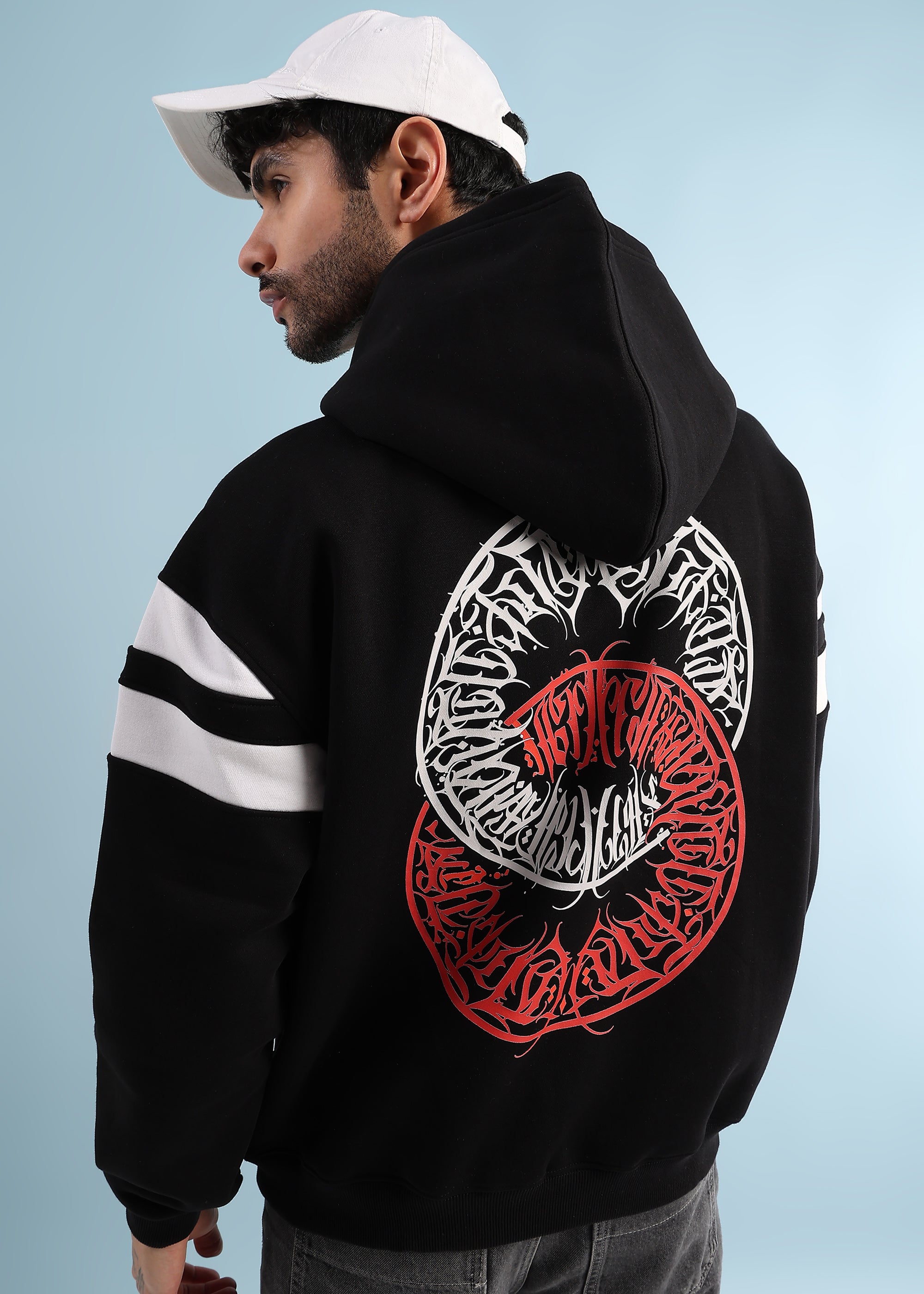 REBEL THREAD FLEECE HOODIE (BLACK WHITE)