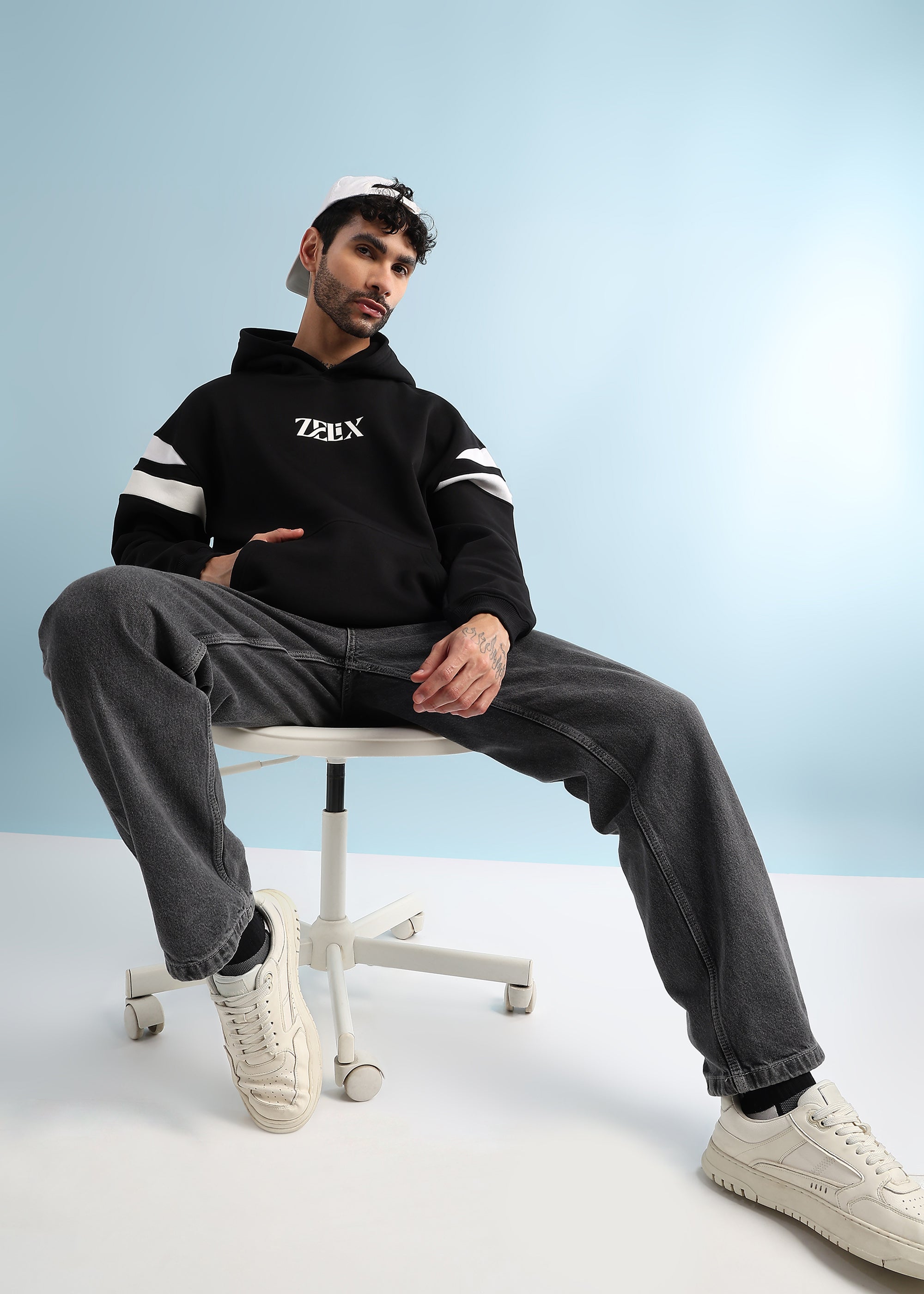 REBEL THREAD FLEECE HOODIE (BLACK WHITE)