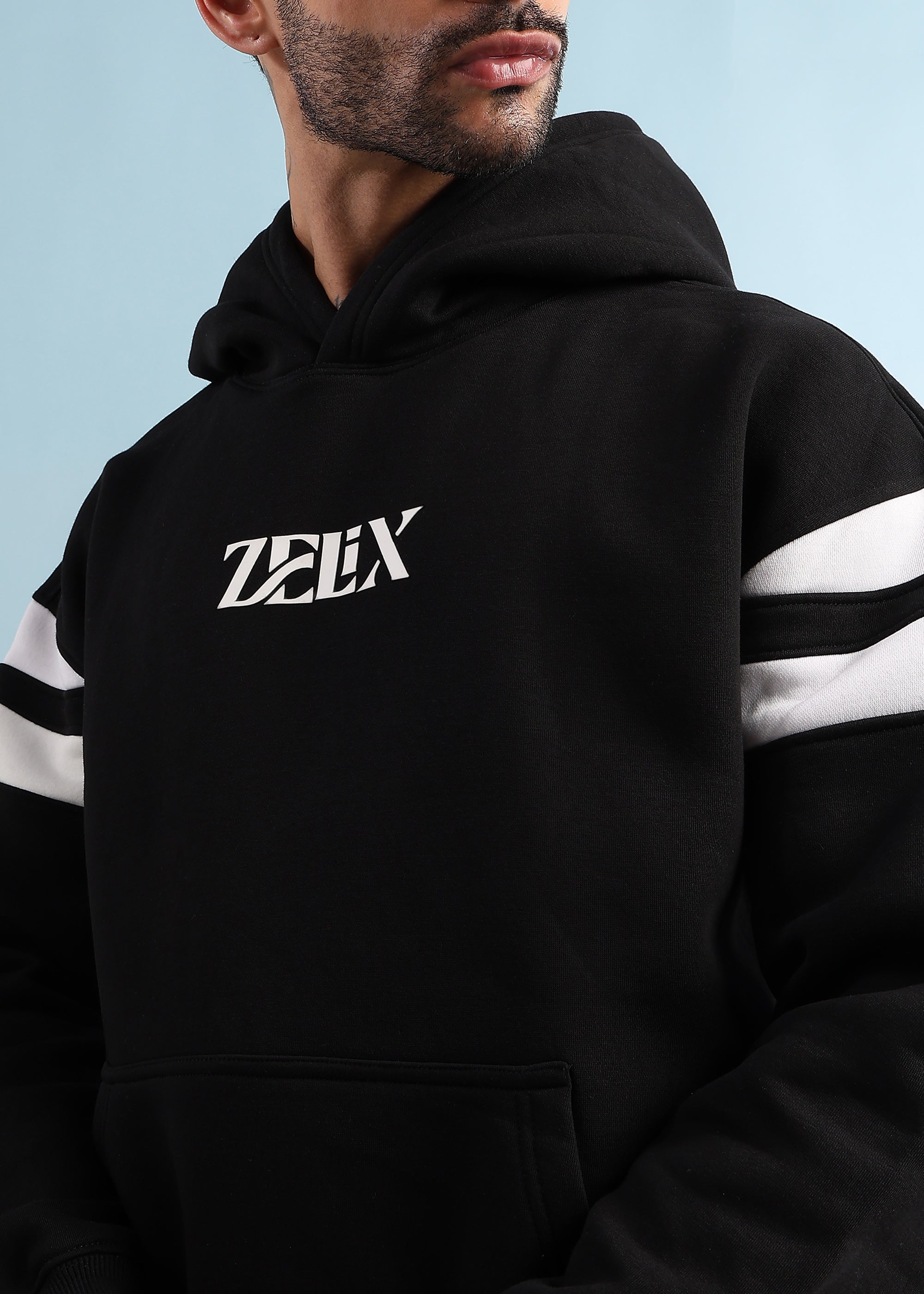 REBEL THREAD FLEECE HOODIE (BLACK WHITE)