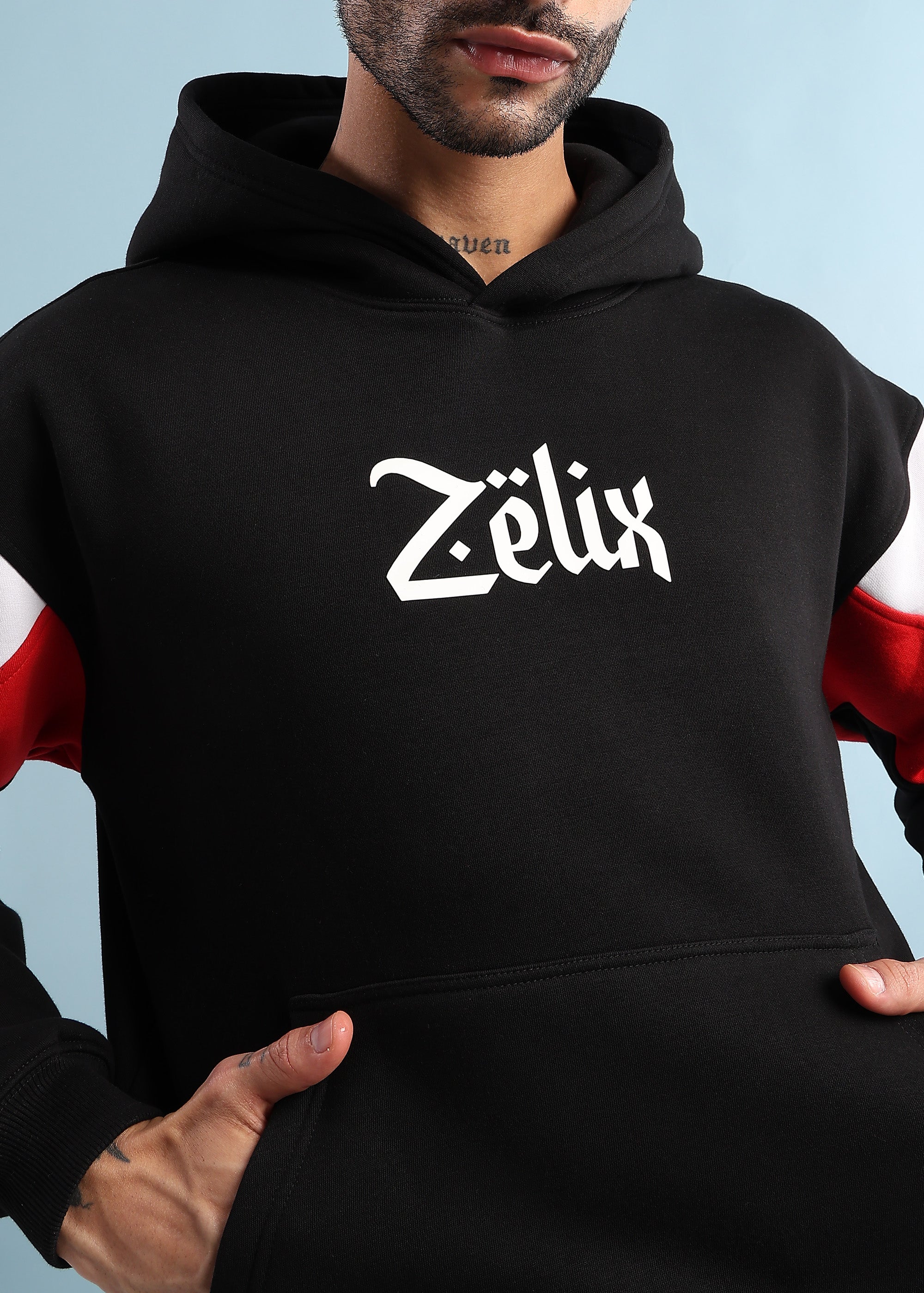 URBAN DIMENSION FLEECE HOODIE (BLACK RED)