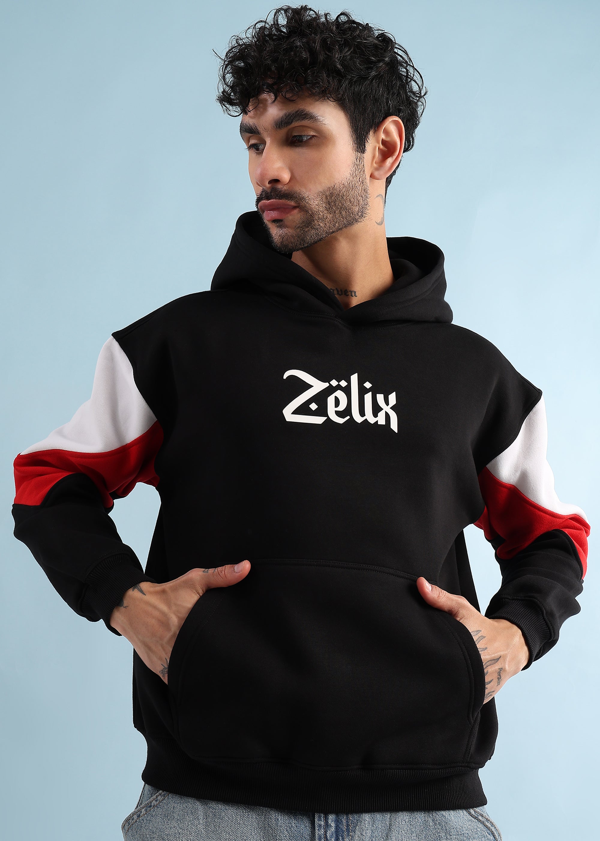 URBAN DIMENSION FLEECE HOODIE (BLACK RED)