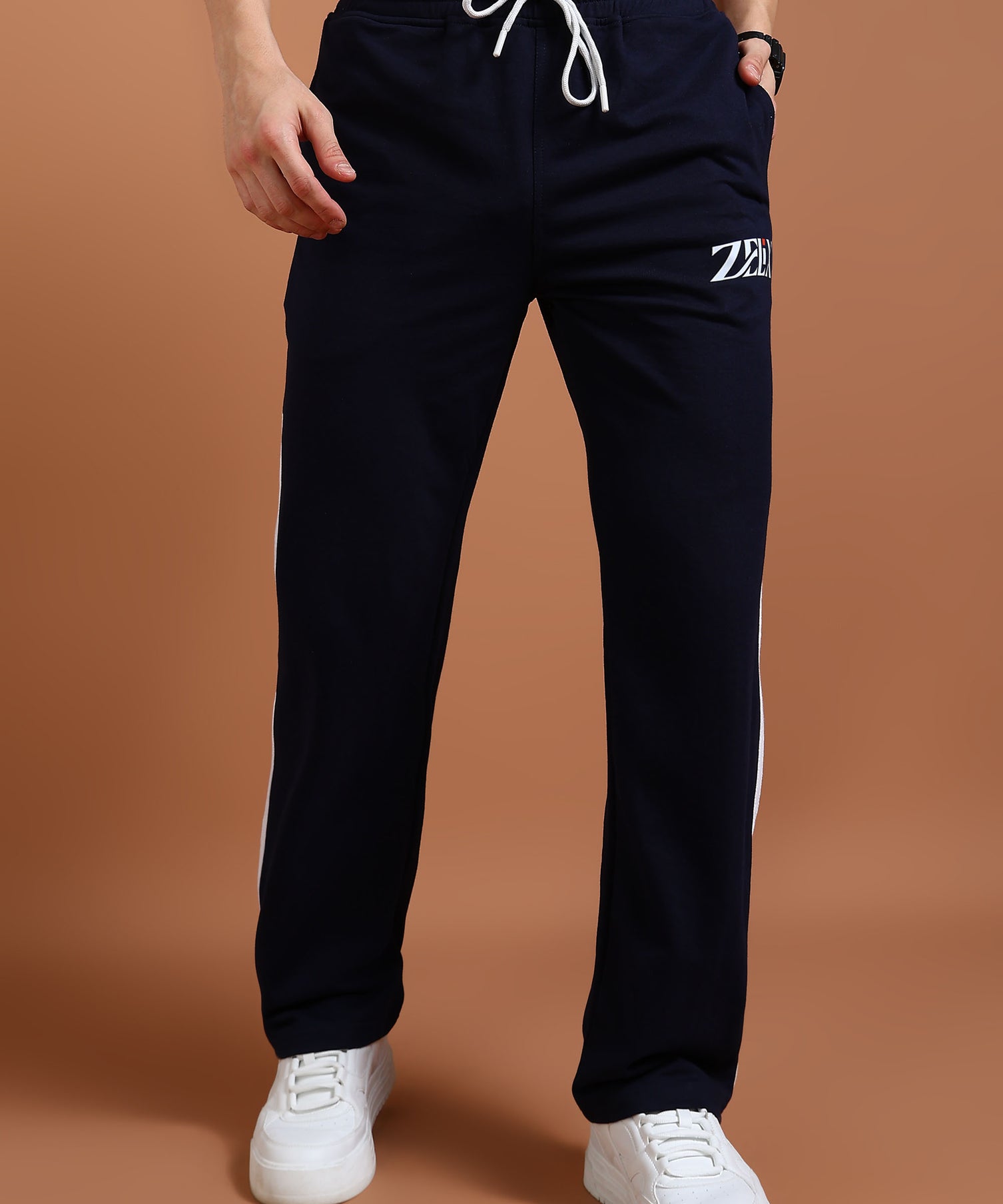 Contrast panel navy joggers with green design