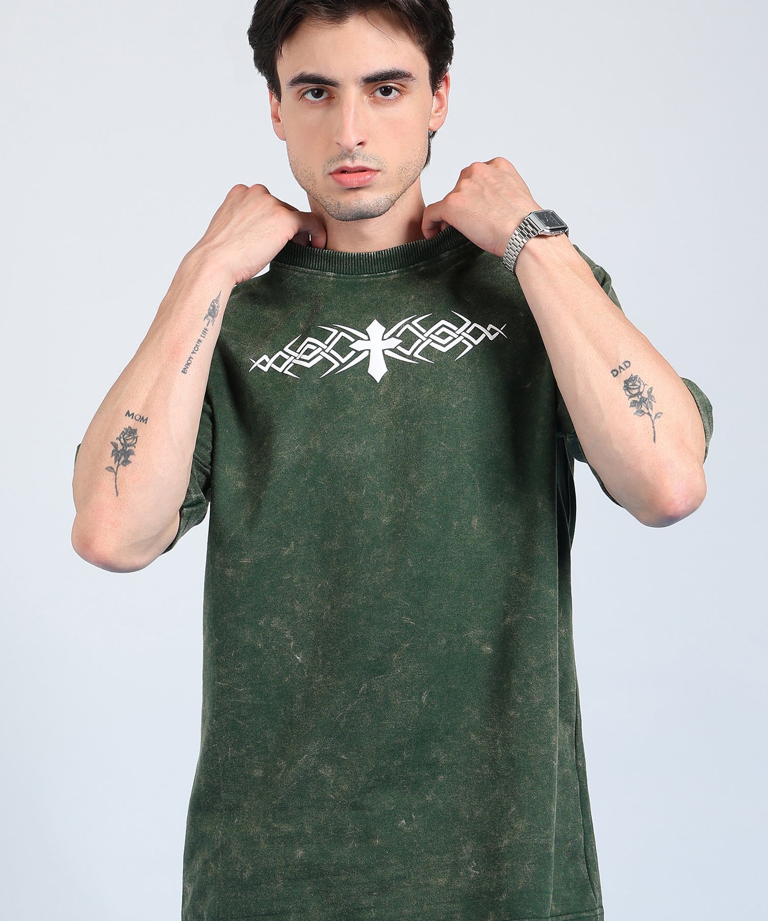 Cross Puff Acid Wash T-Shirt Green