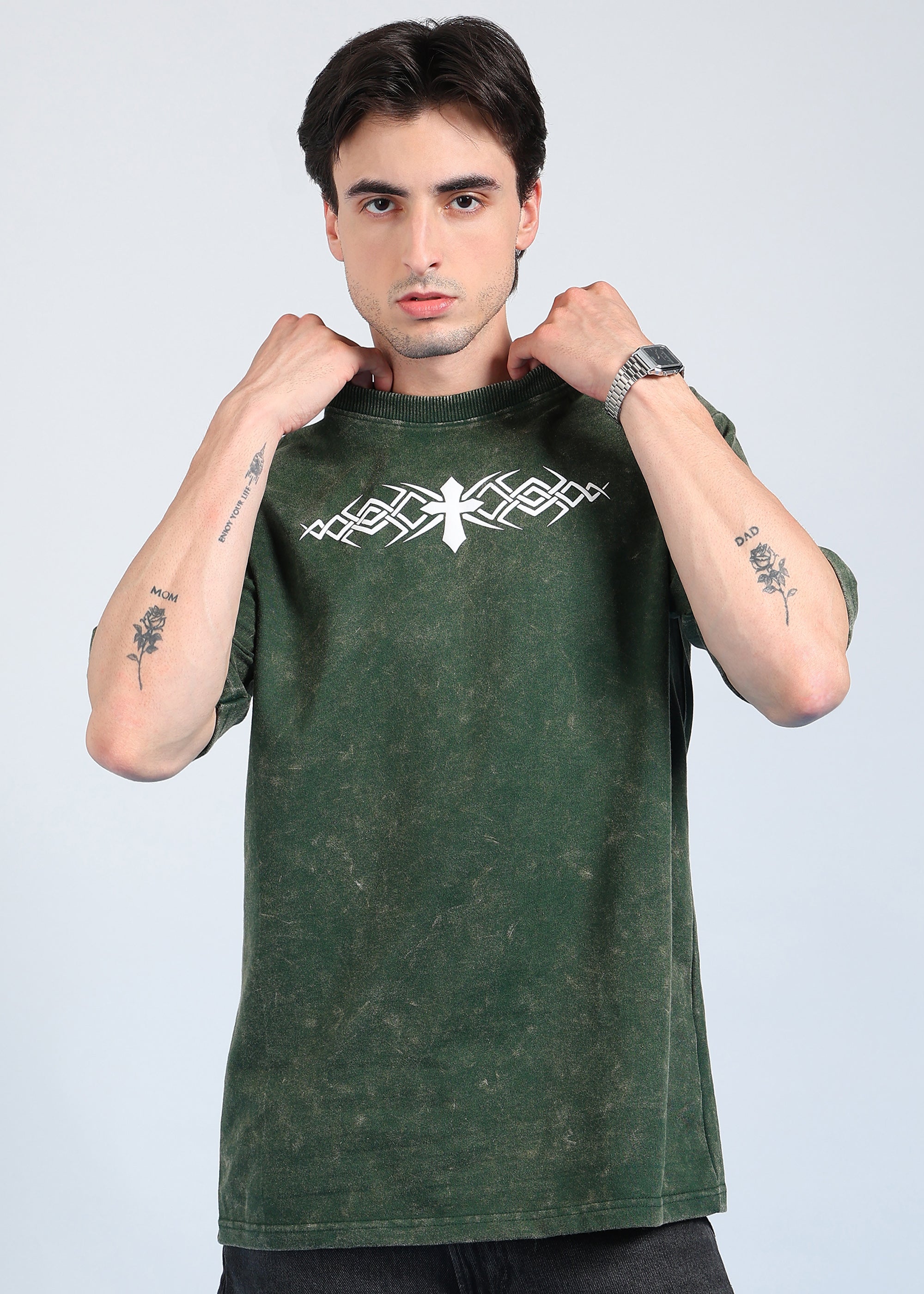 Cross Puff Acid Wash T-Shirt (Green)