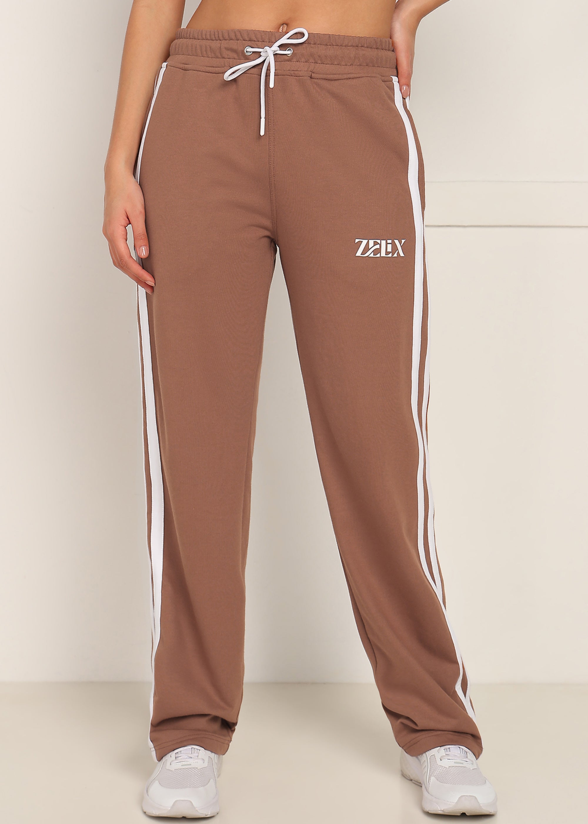 WOMEN VECTOR STRIPE JOGGERS (BROWN-WHITE)