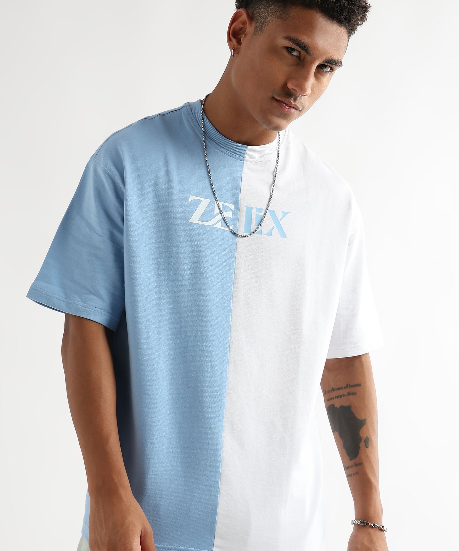 Sky blue and white oversized GOAT slogan t-shirt
