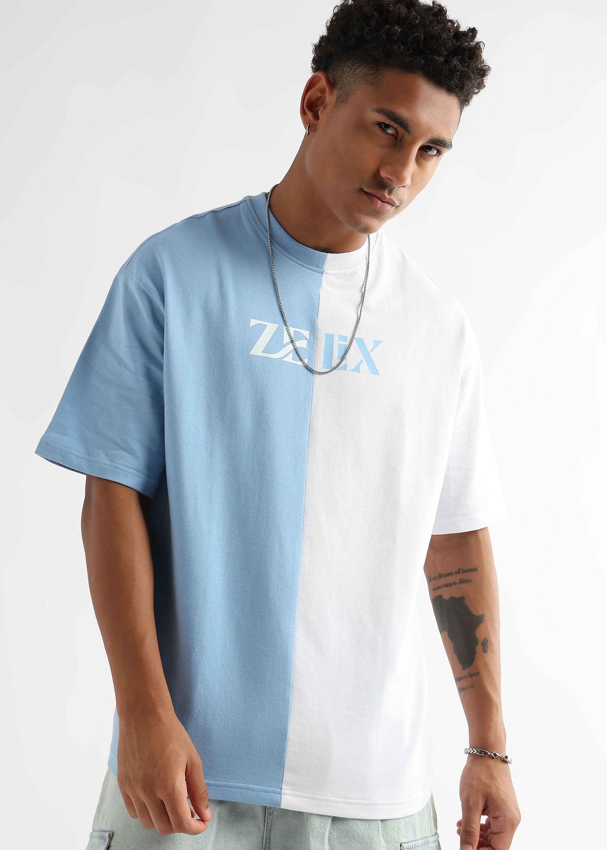 Sky blue and white oversized GOAT slogan t-shirt