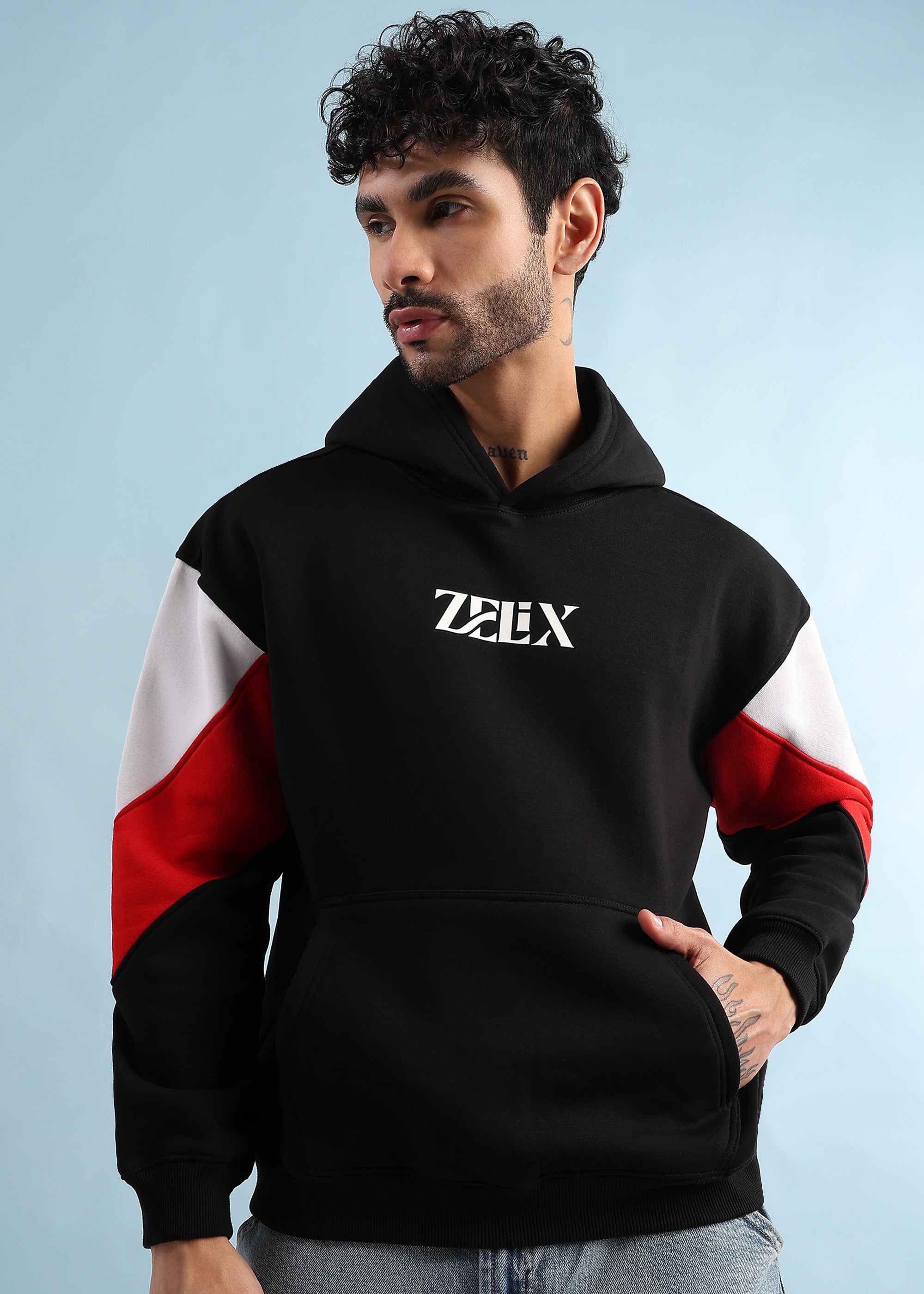 TRUE GRIT FLEECE HOODIE (BLACK RED)