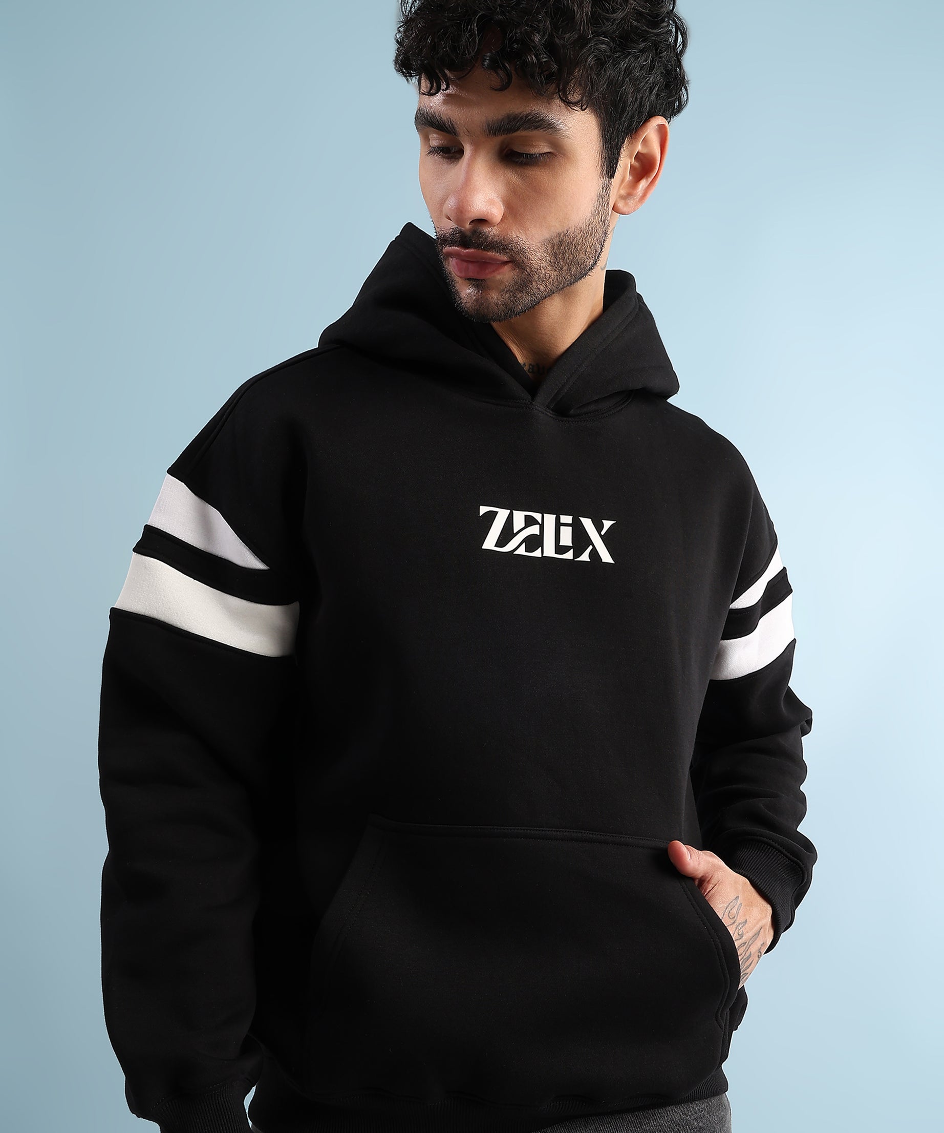 Rebel Thread Fleece Hoodie Black White