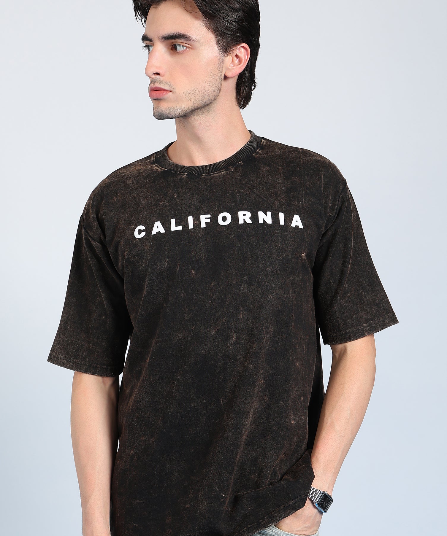 California Puff Acid Wash T-Shirt Brown