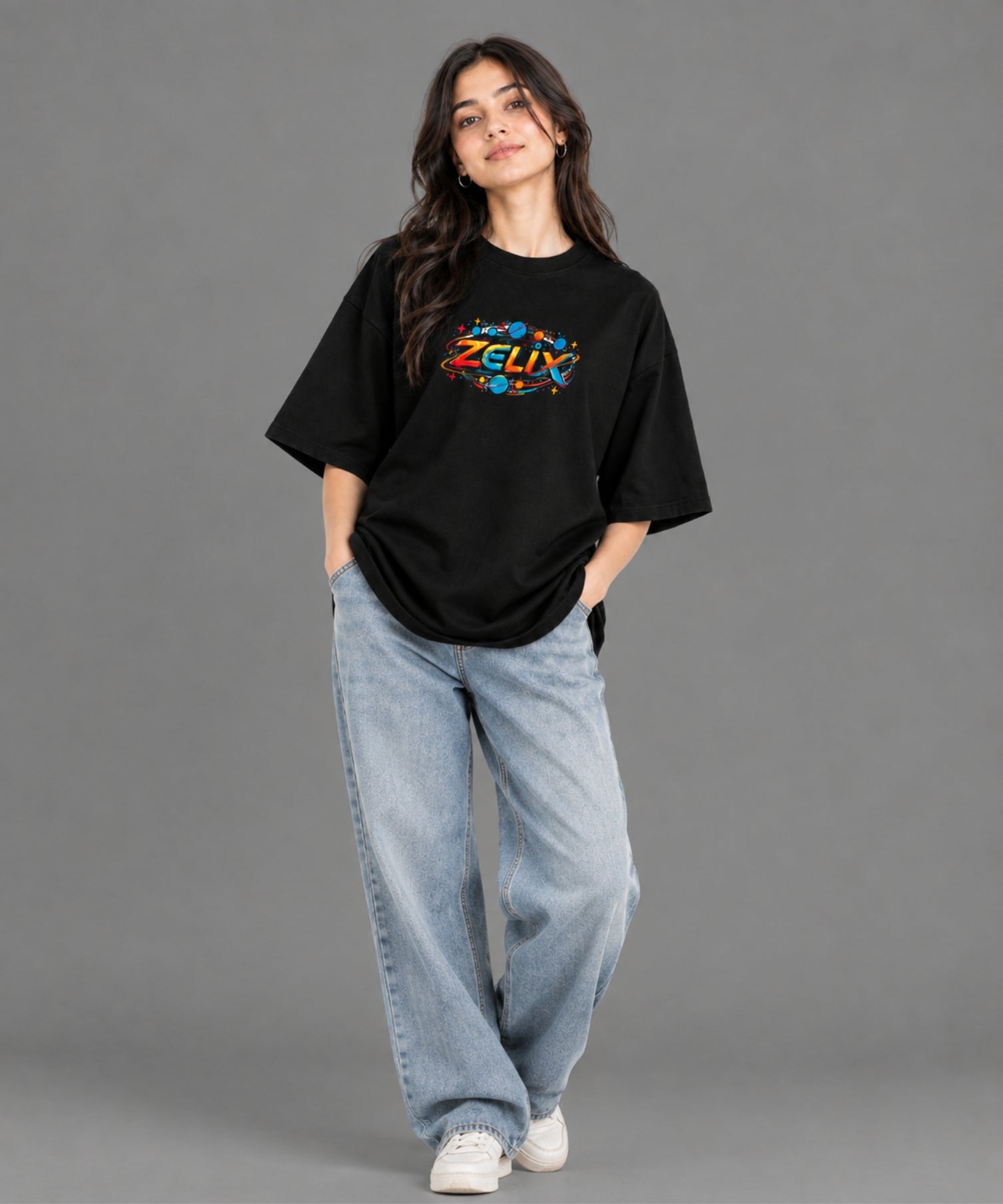 Women Astro Mind Over-Sized T-Shirt Black