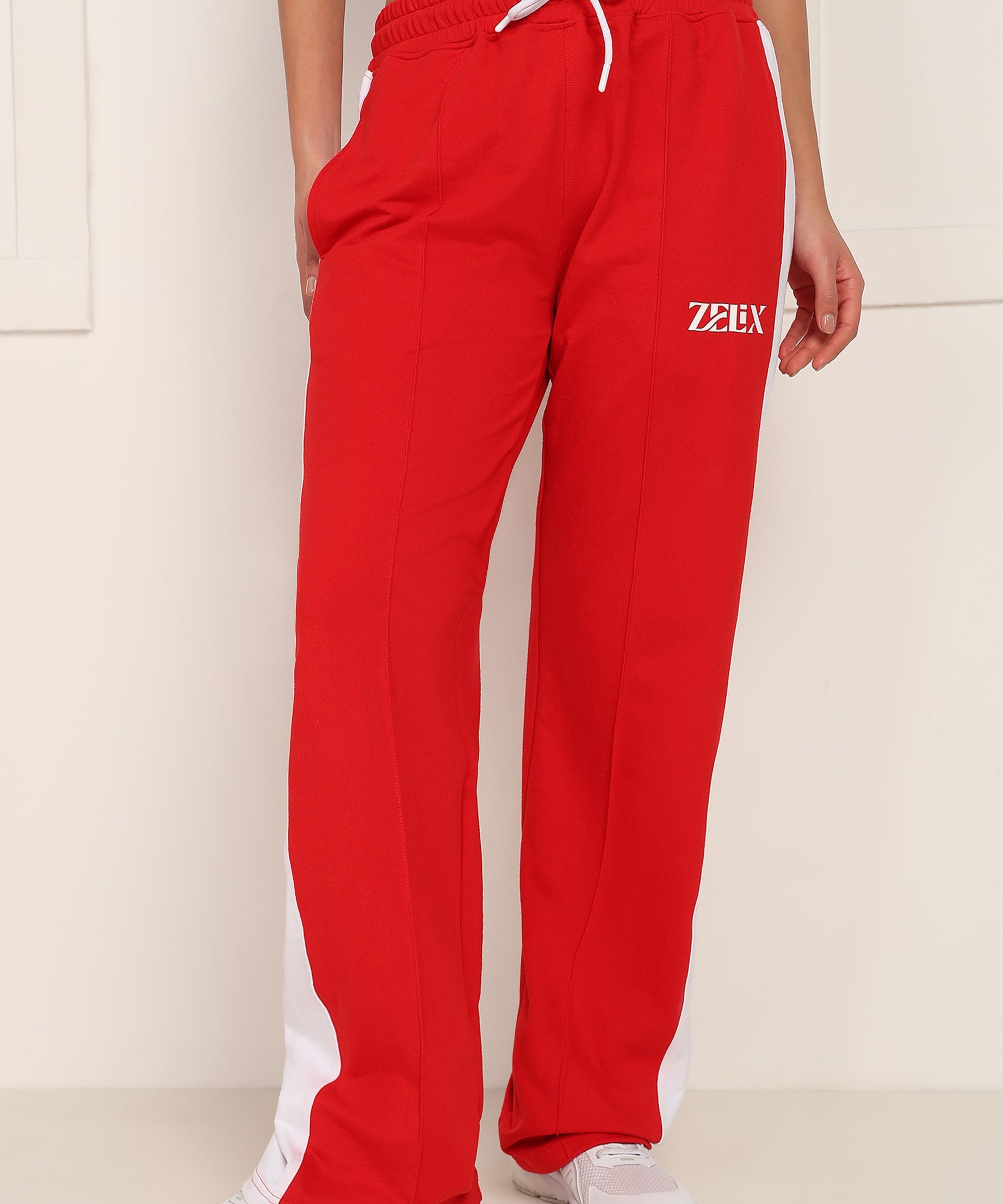 WOMEN VORTEX SIDE SEAM JOGGERS (RED-WHITE)
