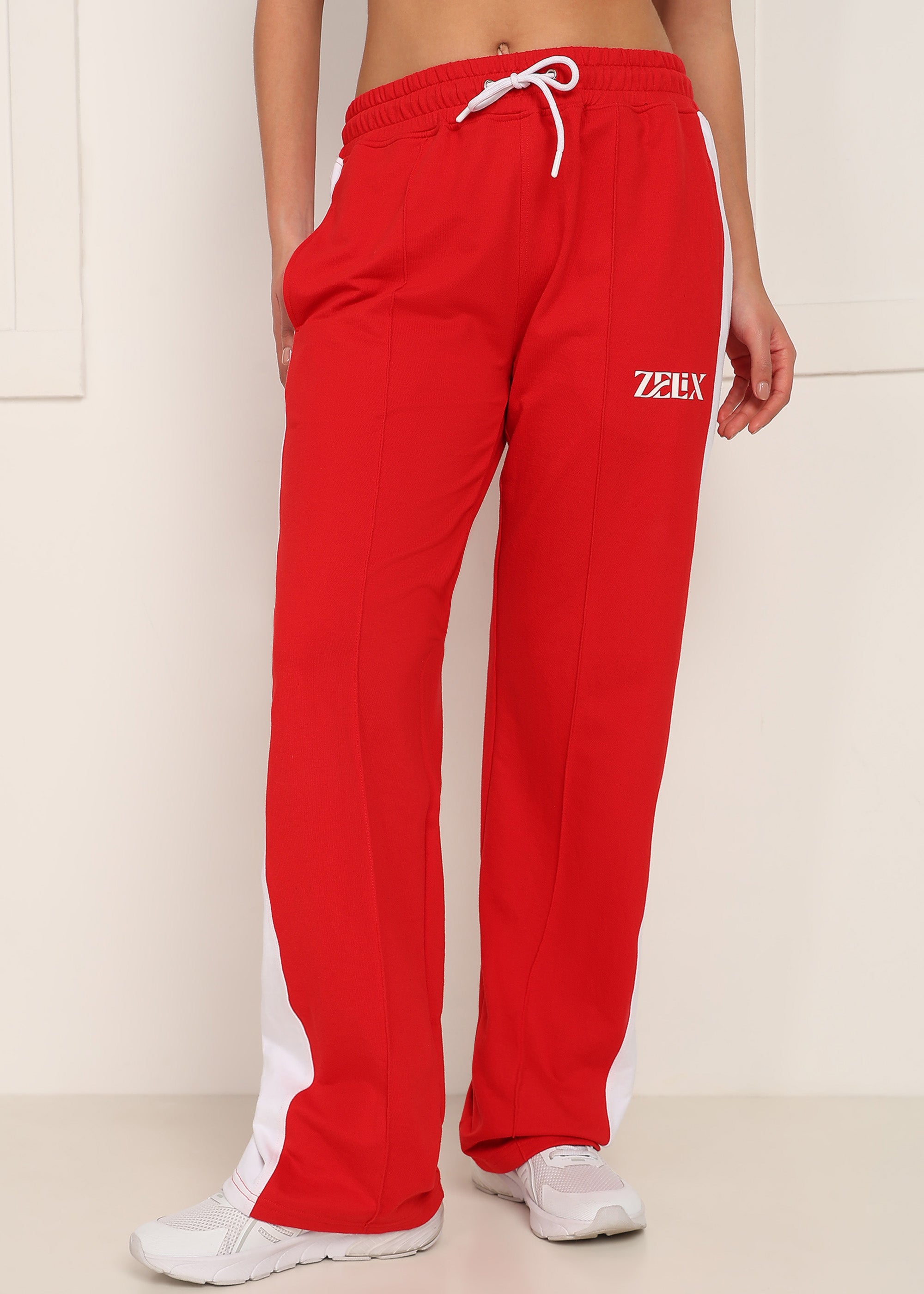 WOMEN VORTEX SIDE SEAM JOGGERS (RED-WHITE)