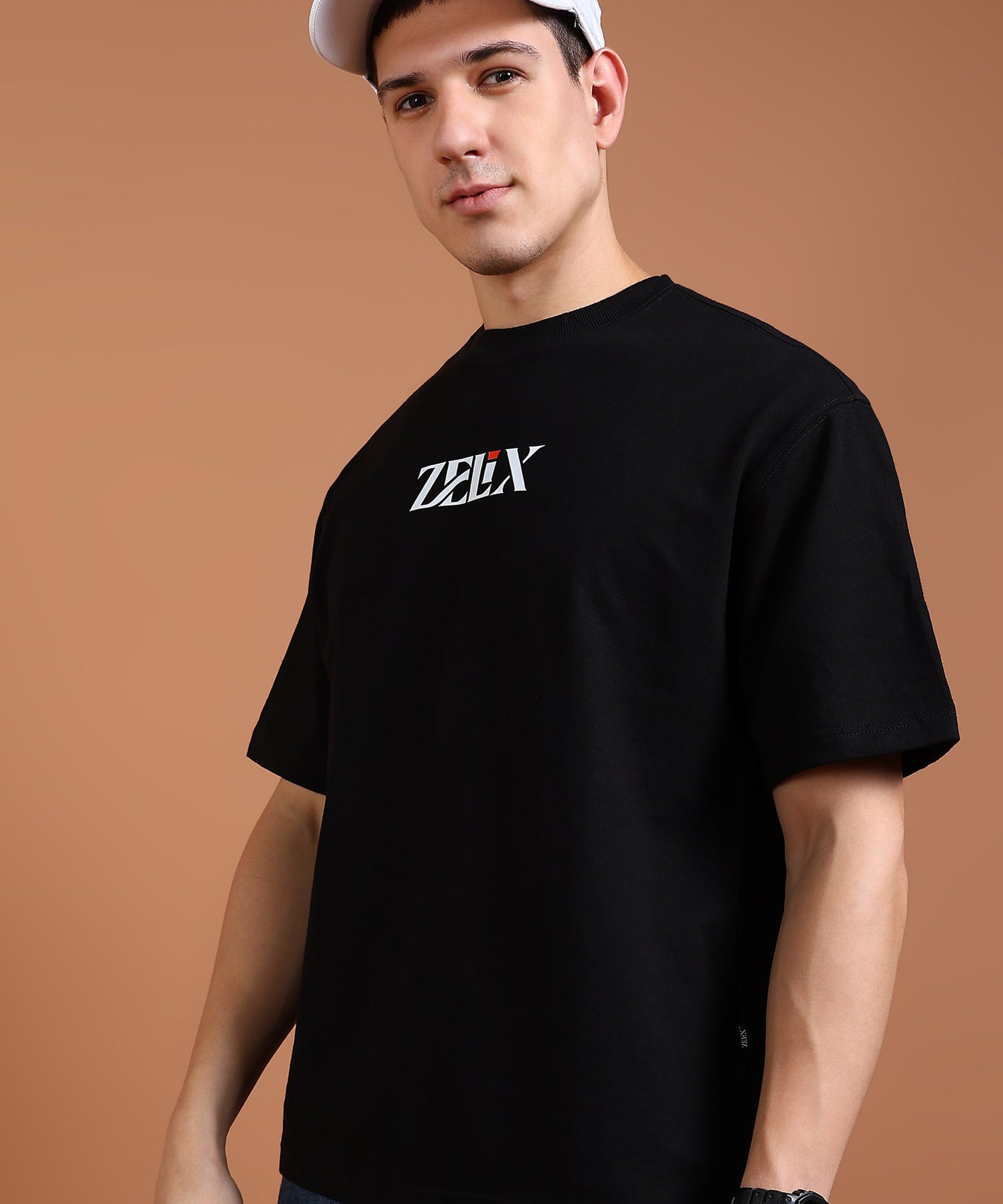 Cotton drop shoulder oversized black t-shirt