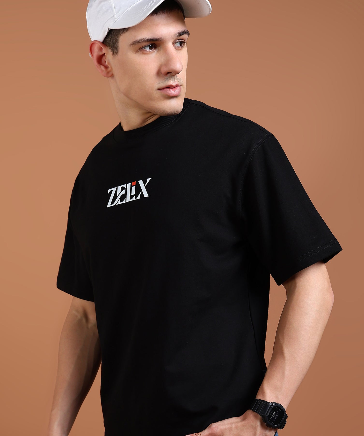 Drop shoulder relaxed fit black focus print shirt