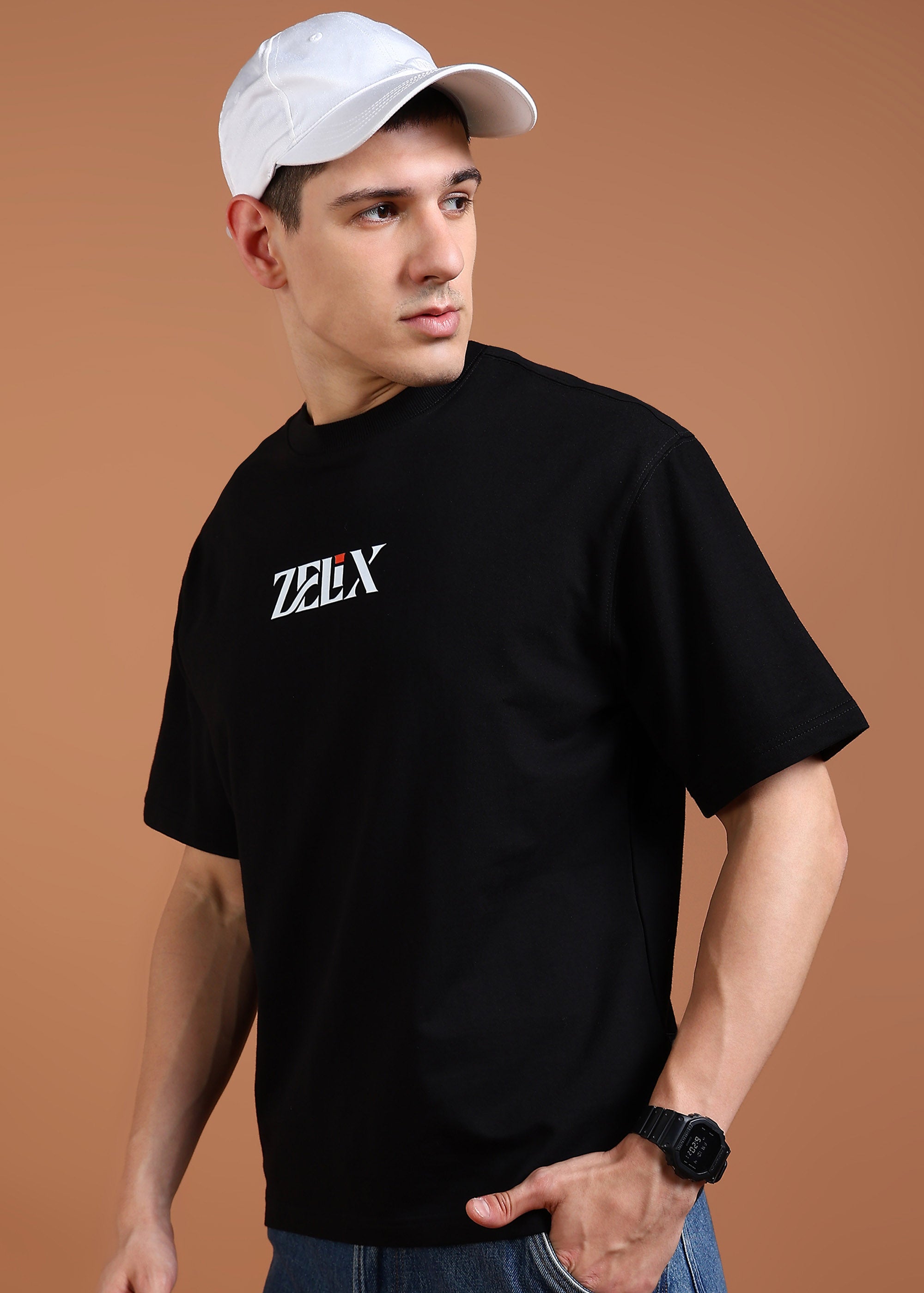 Drop shoulder relaxed fit black focus print shirt