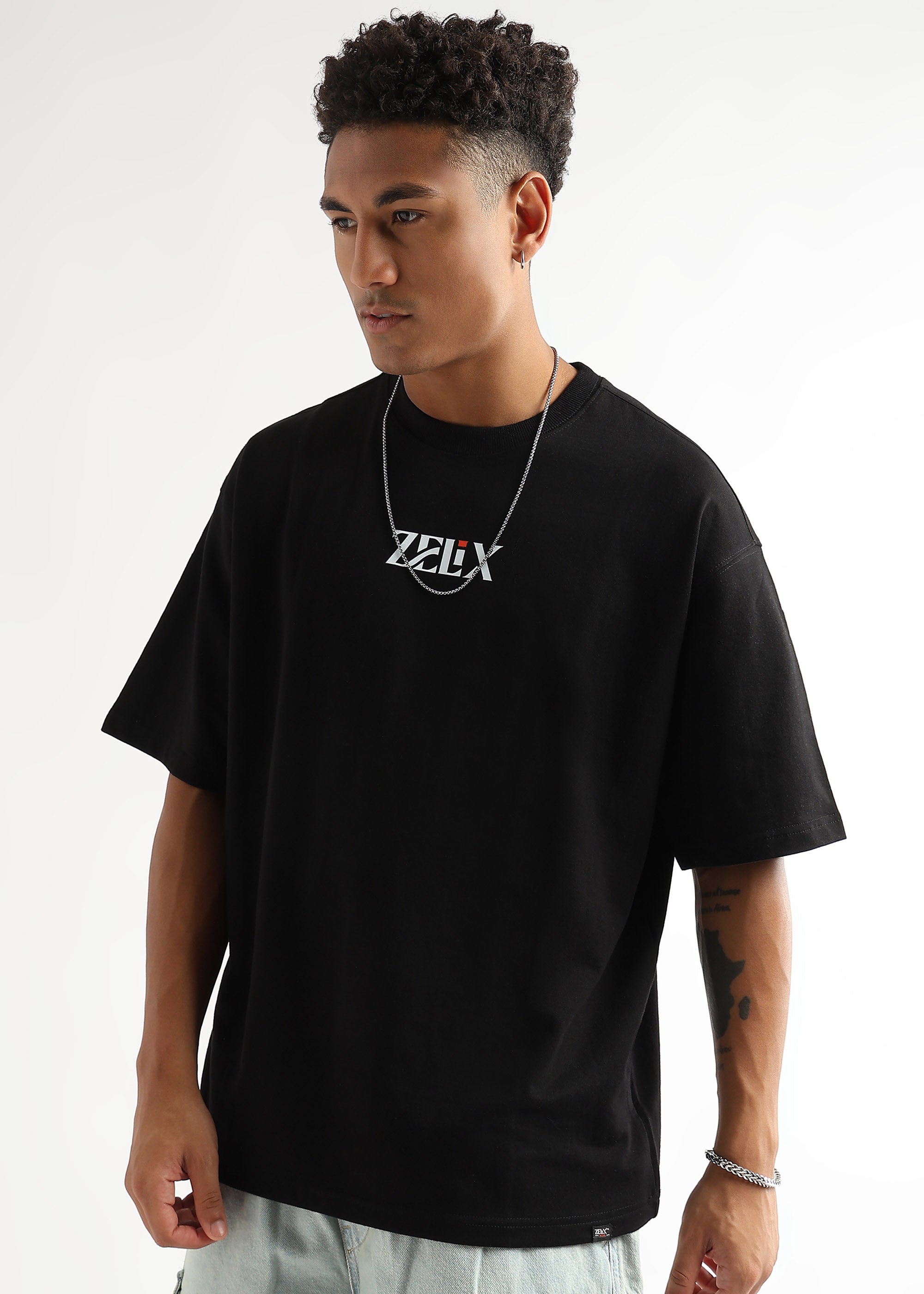 Heavy cotton oversized black chase print shirt