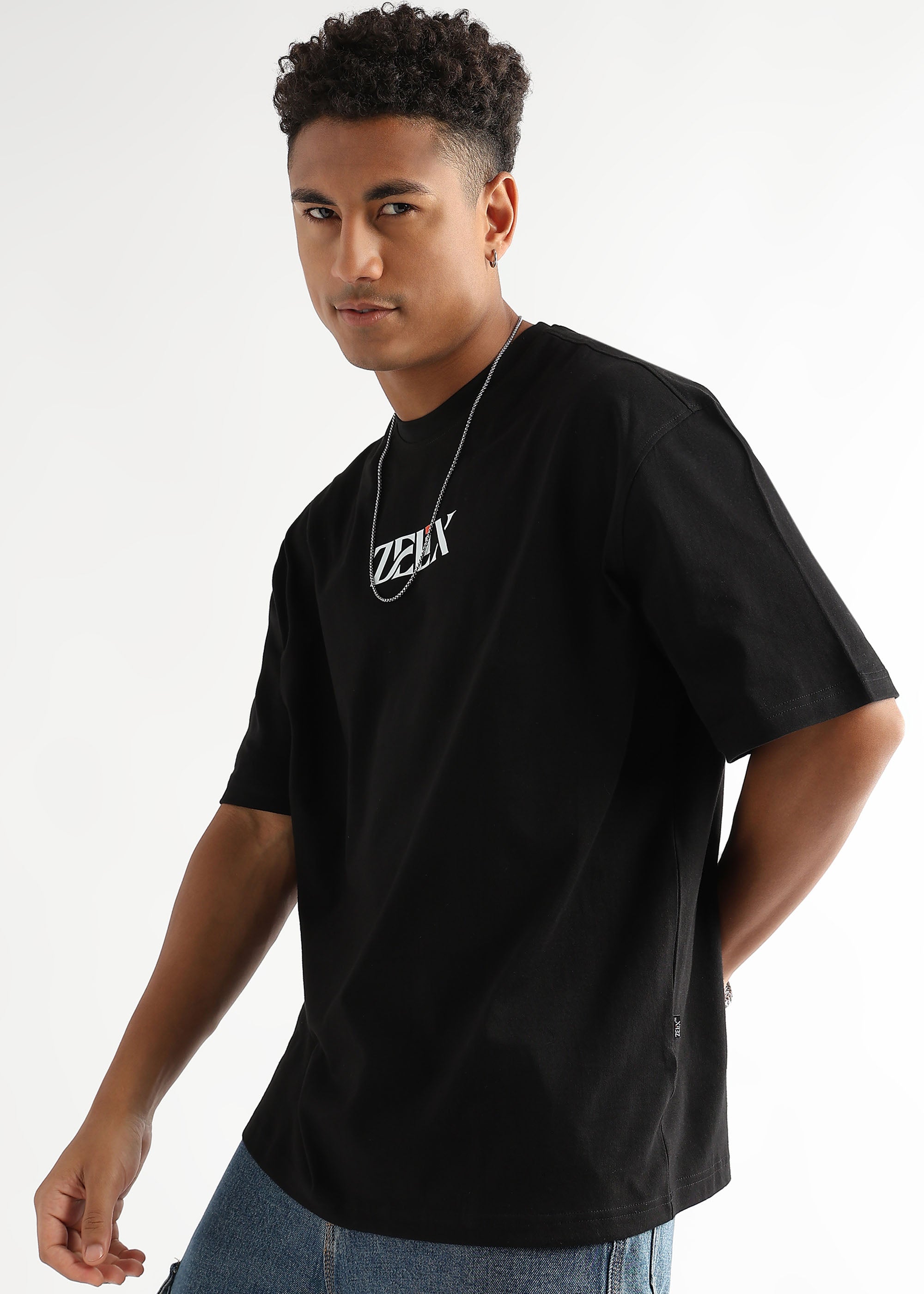 Bold destroy print oversized t-shirt in black