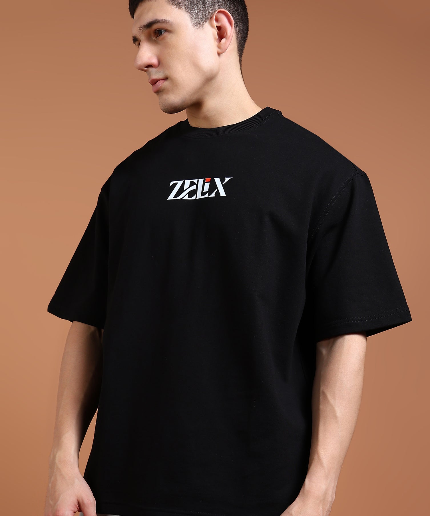 Drop shoulder relaxed fit black strength print shirt