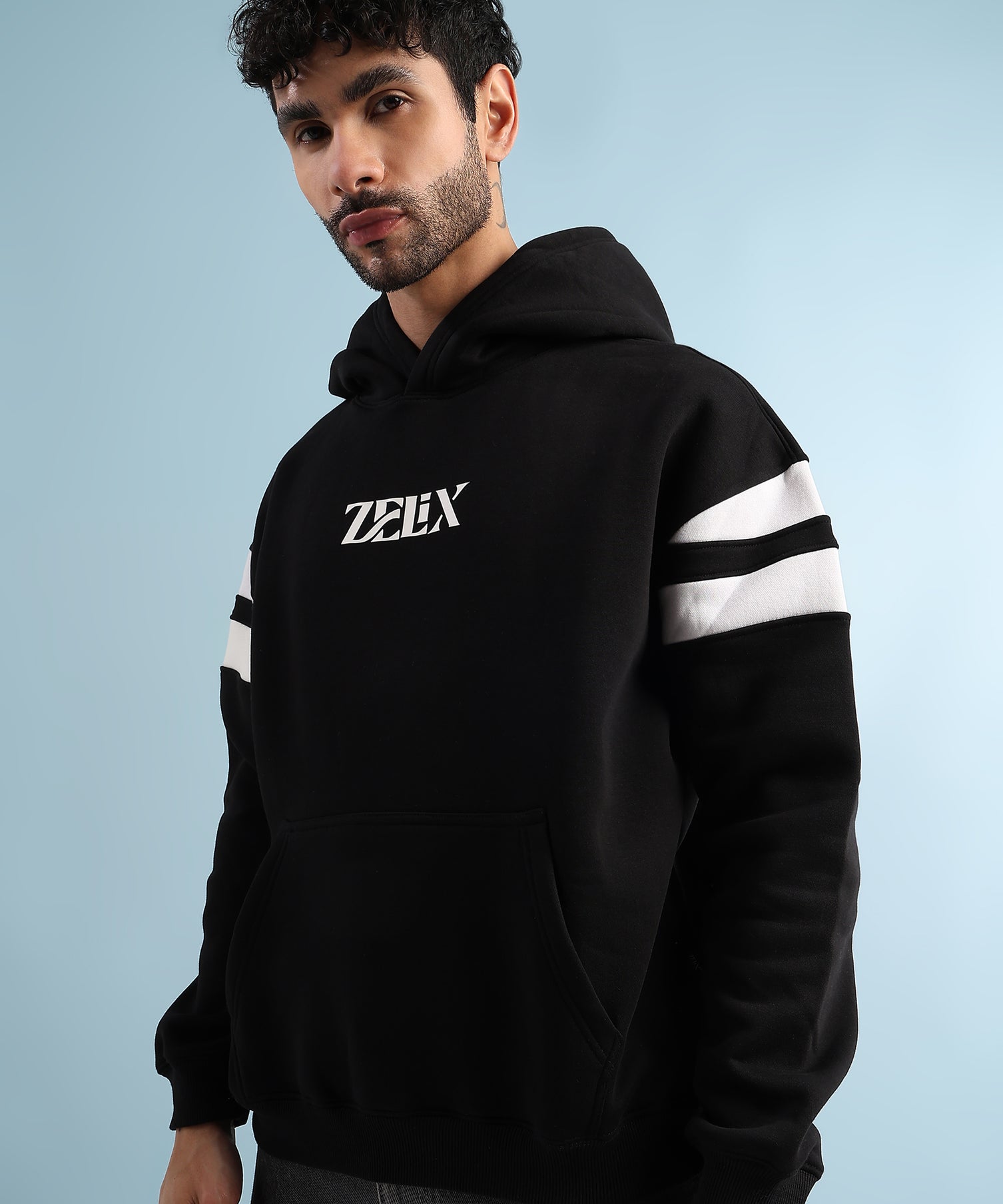Rebel Thread Fleece Hoodie Black White