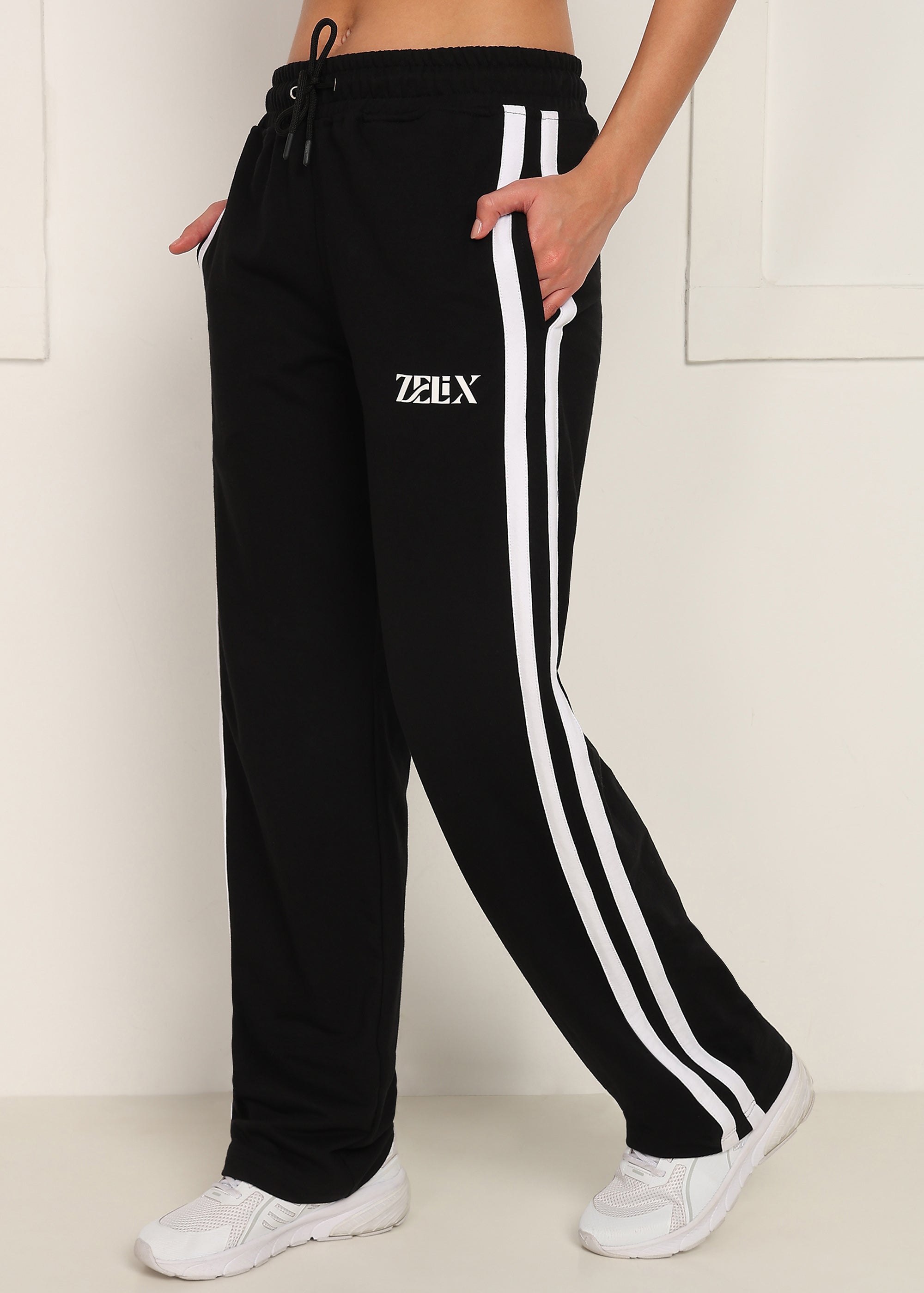 WOMEN TITAN STRIPE JOGGERS (BLACK-WHITE)