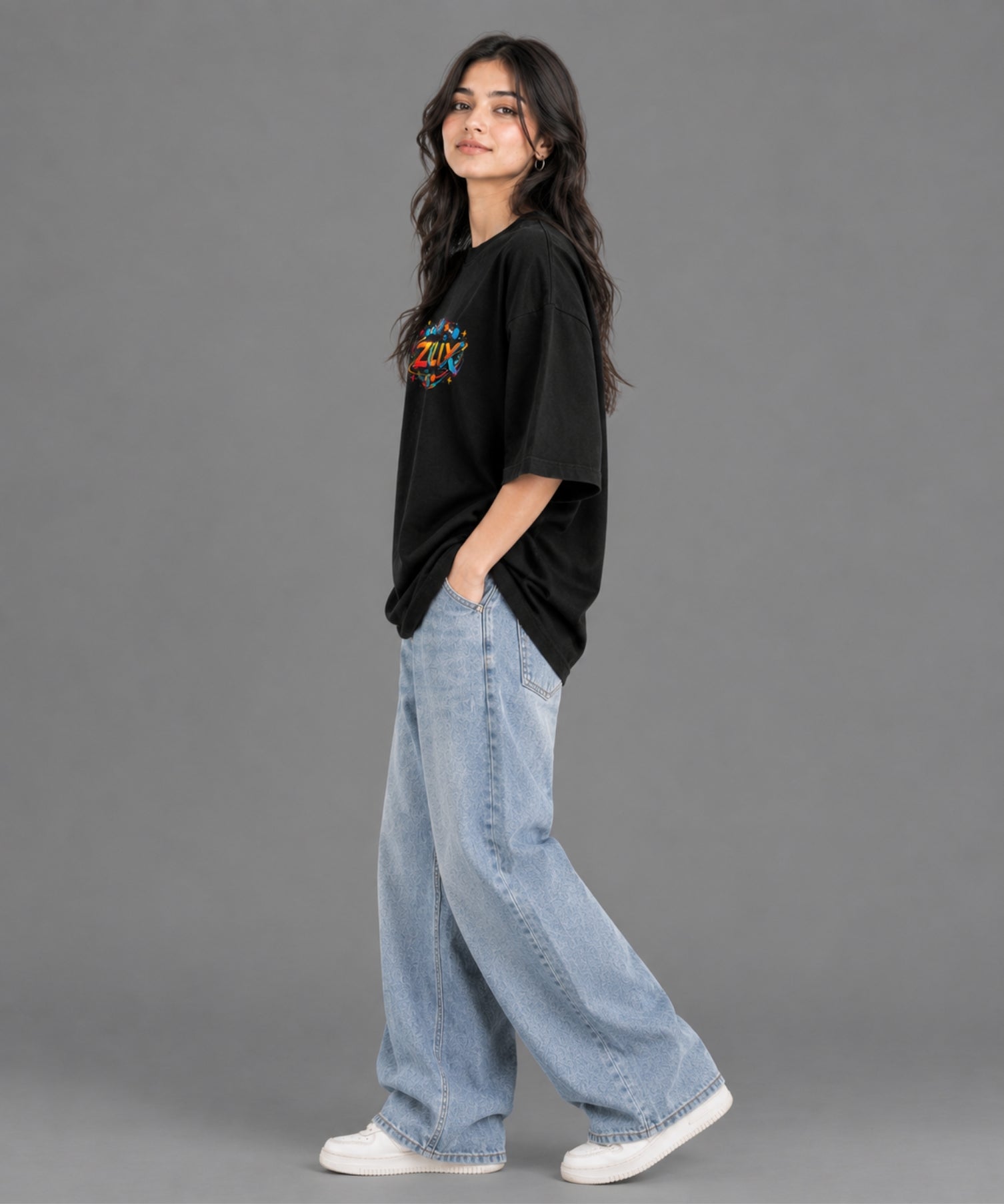 Women Astro Mind Over-Sized T-Shirt Black
