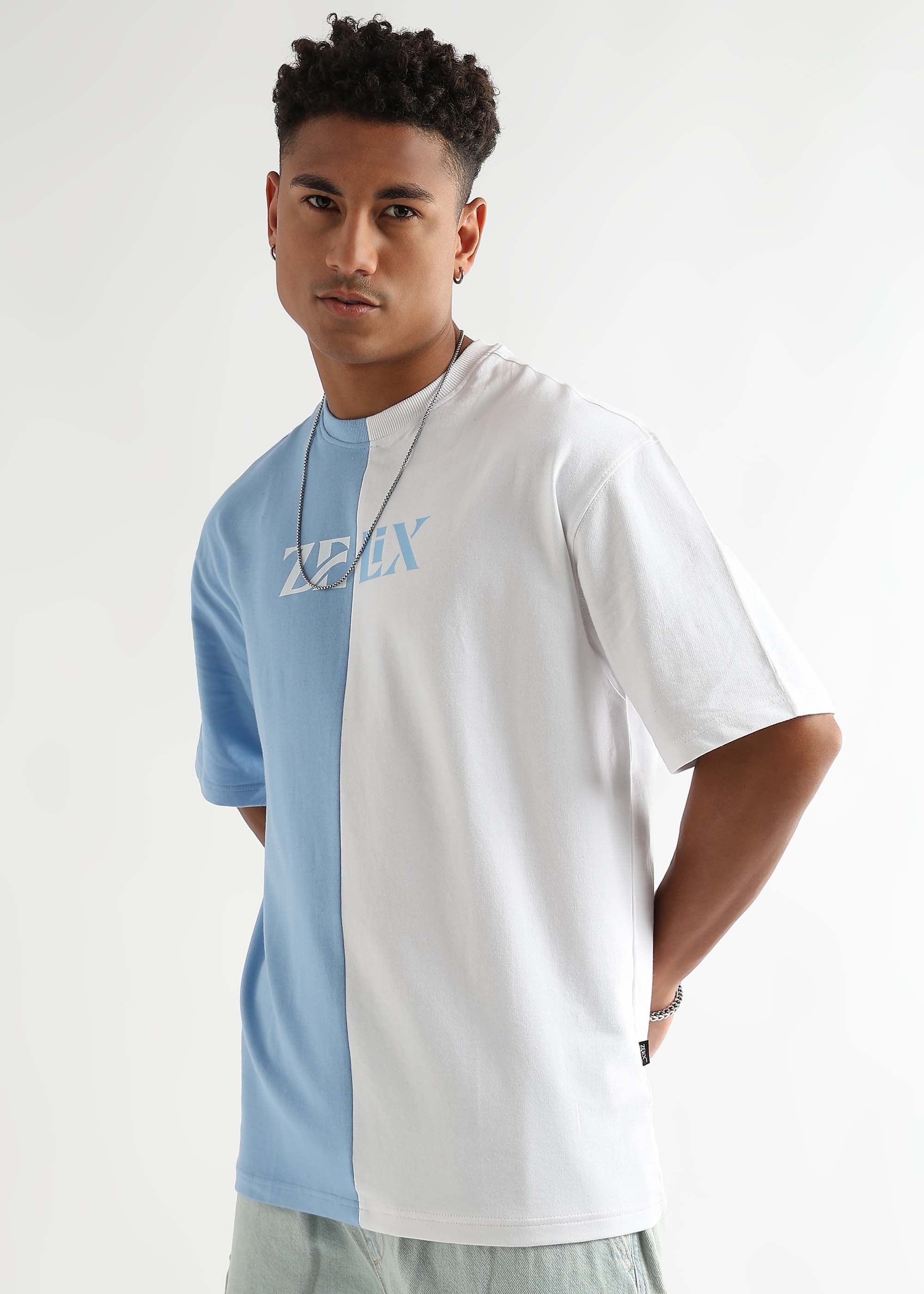 Color block drop shoulder oversized streetwear tee