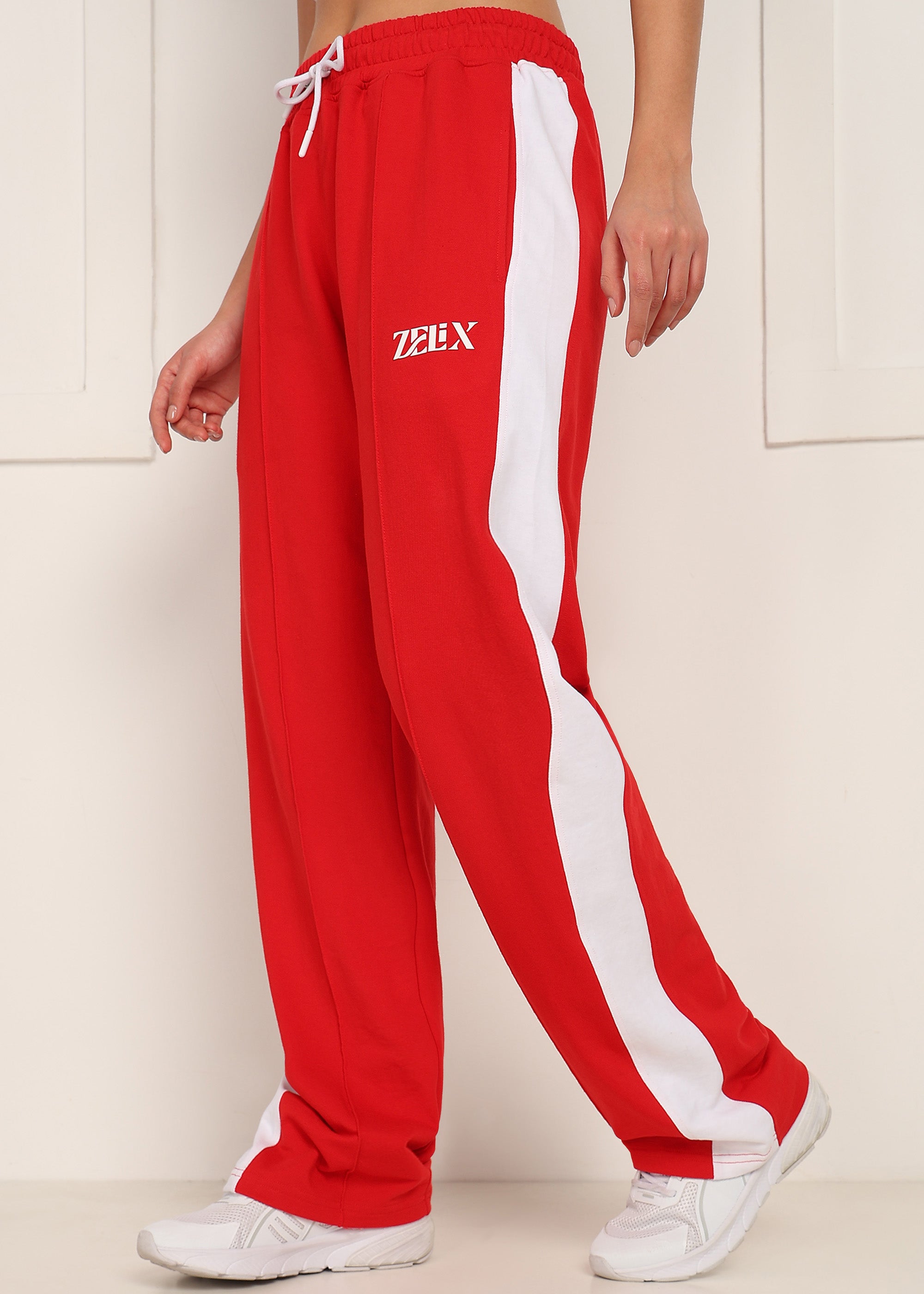 WOMEN VORTEX SIDE SEAM JOGGERS (RED-WHITE)