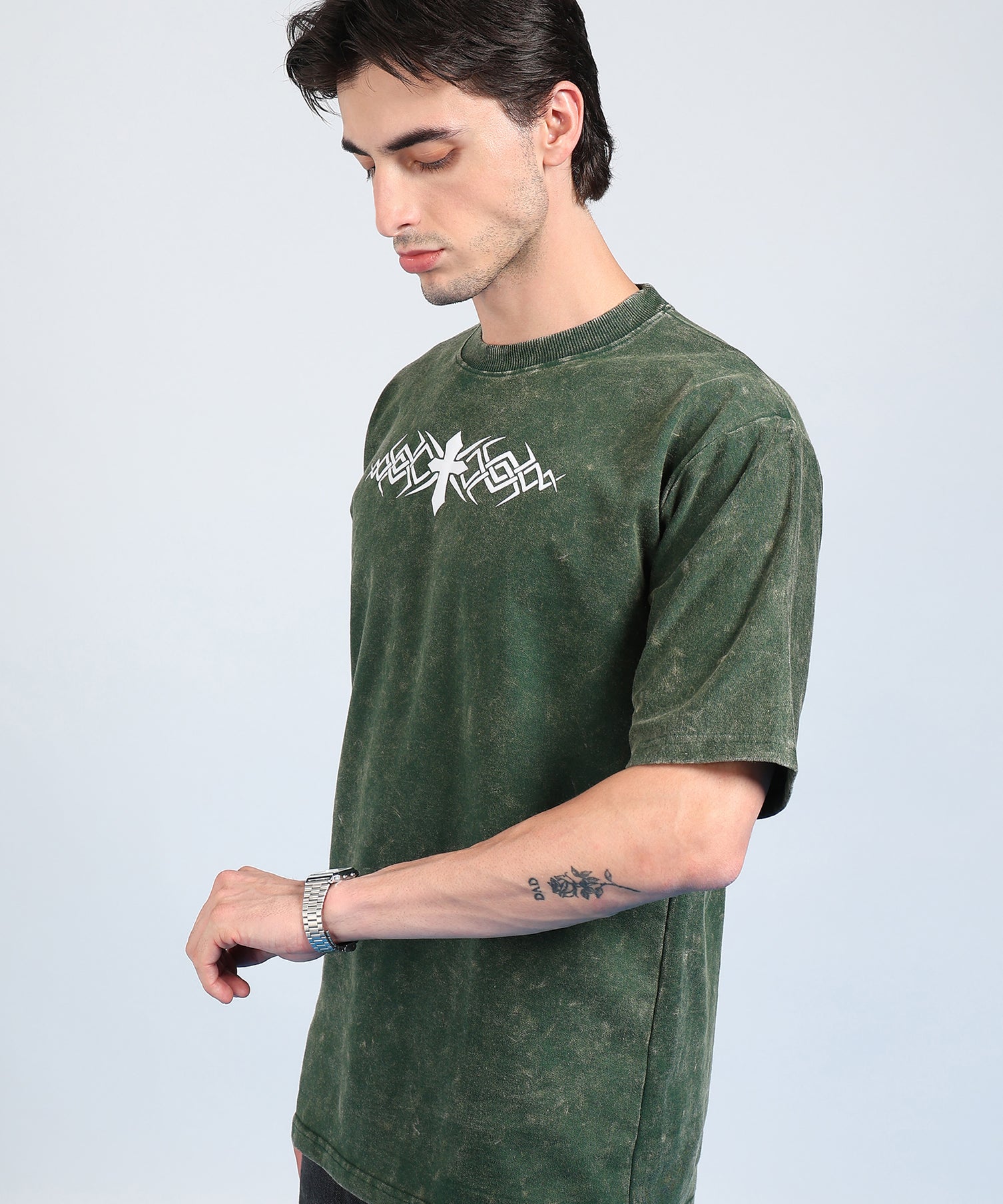 Cross Puff Acid Wash T-Shirt Green
