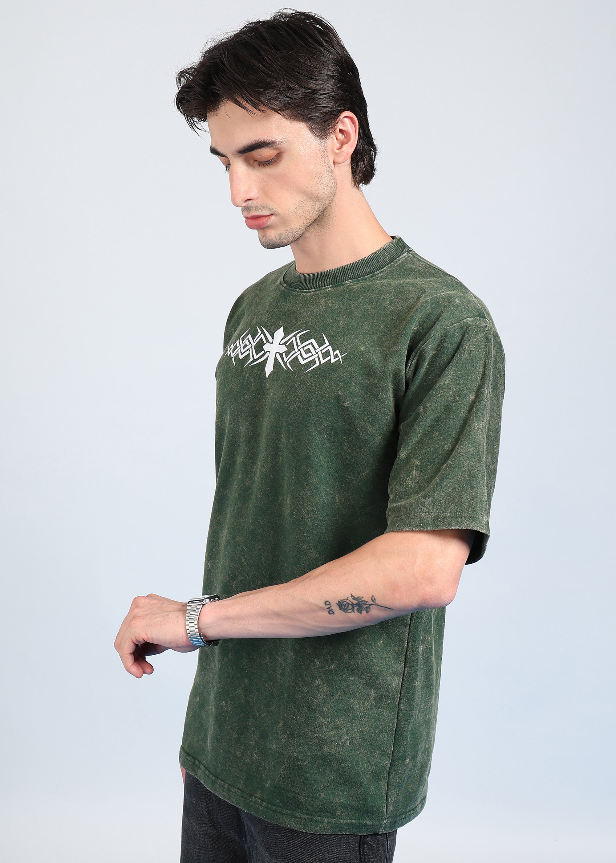 Cross Puff Acid Wash T-Shirt (Green)