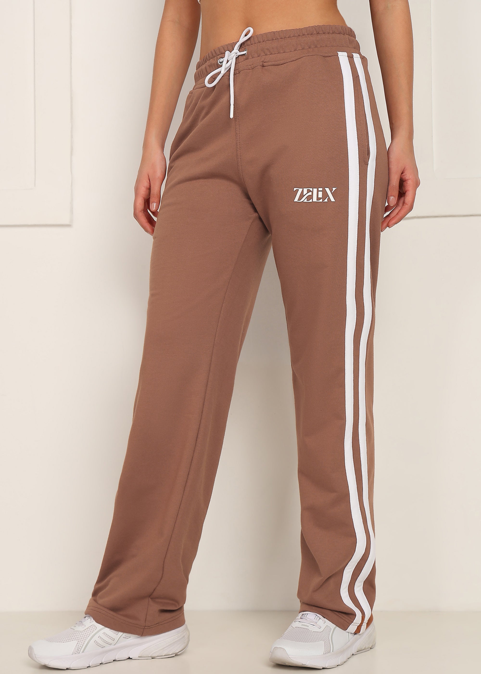 WOMEN VECTOR STRIPE JOGGERS (BROWN-WHITE)
