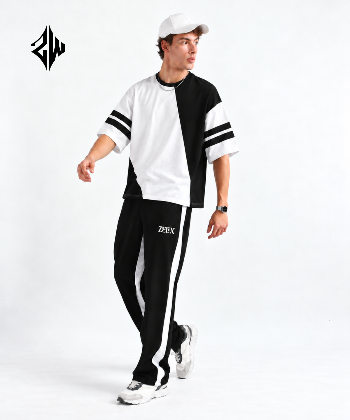 Black & White Color-Block Streetwear Co-Ord Set