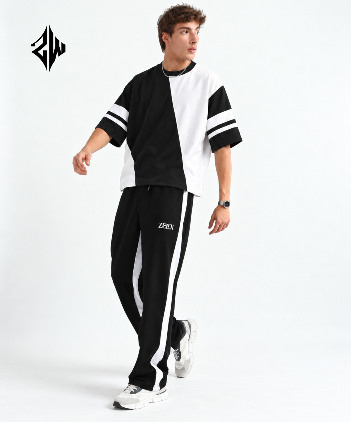 Black & White Color-Block Streetwear Co-Ord Set
