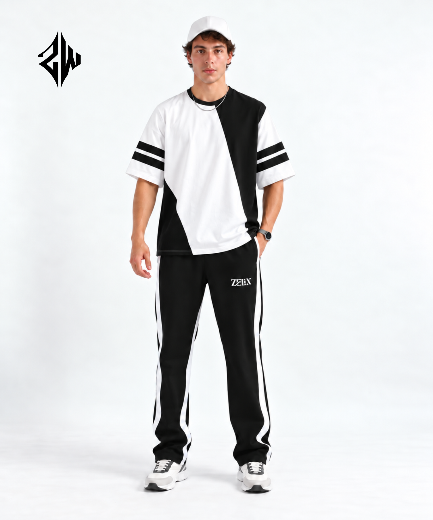 Black & White Color-Block Streetwear Co-Ord Set
