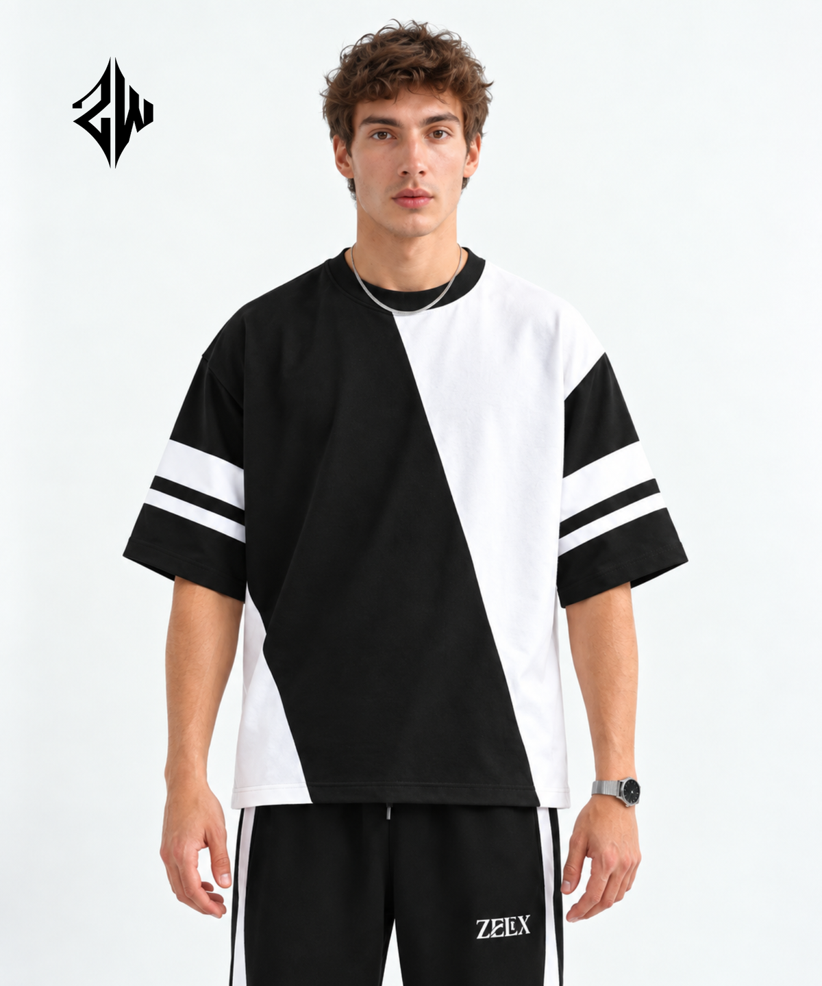 Black & White Color-Block Streetwear Co-Ord Set