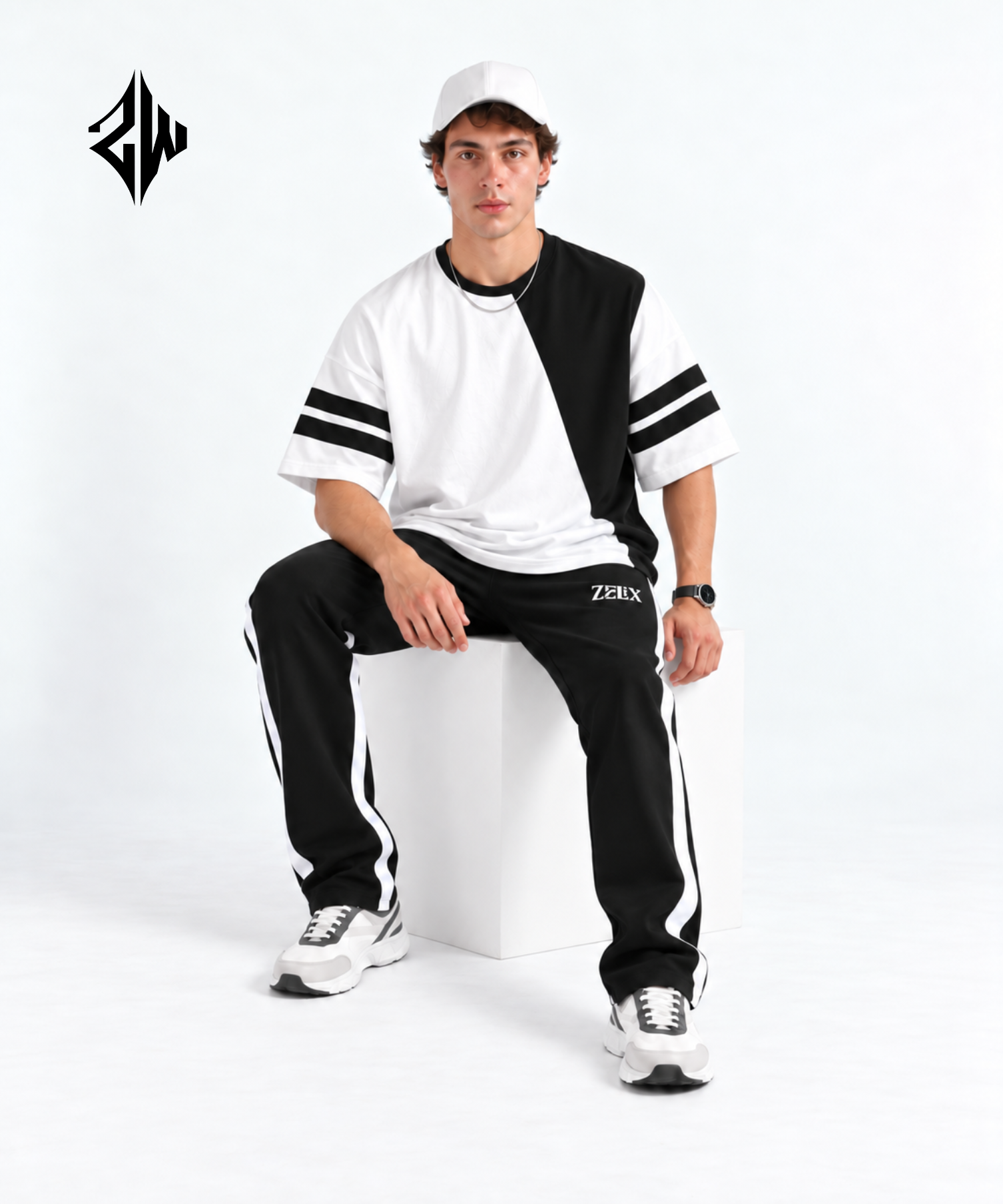 Black & White Color-Block Streetwear Co-Ord Set