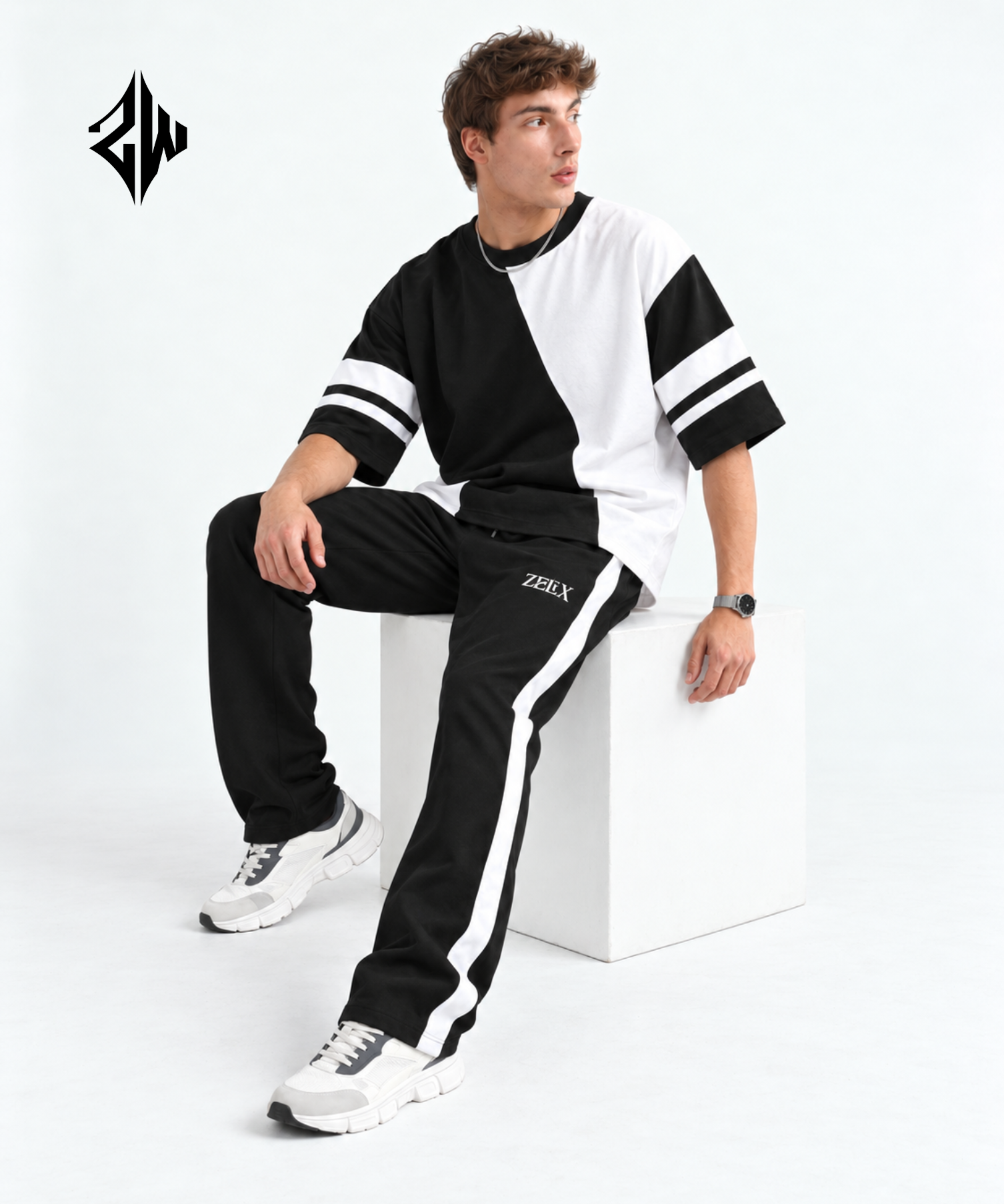 Black & White Color-Block Streetwear Co-Ord Set