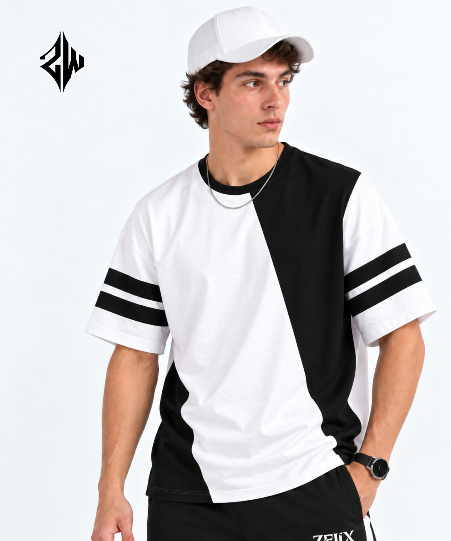 Black & White Color-Block Streetwear Co-Ord Set