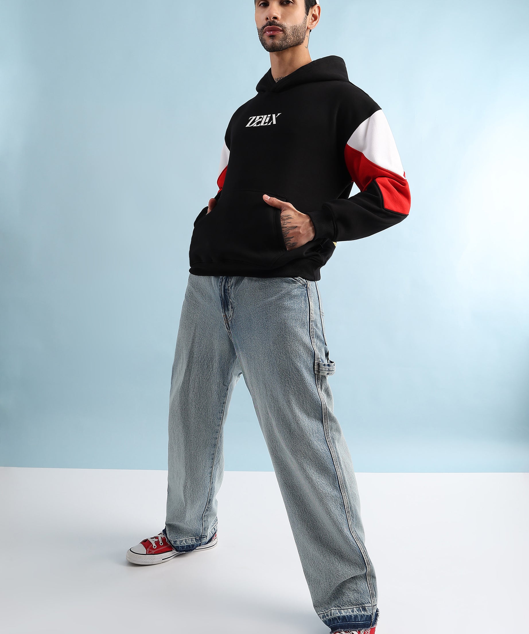 TRUE GRIT FLEECE HOODIE (BLACK RED)